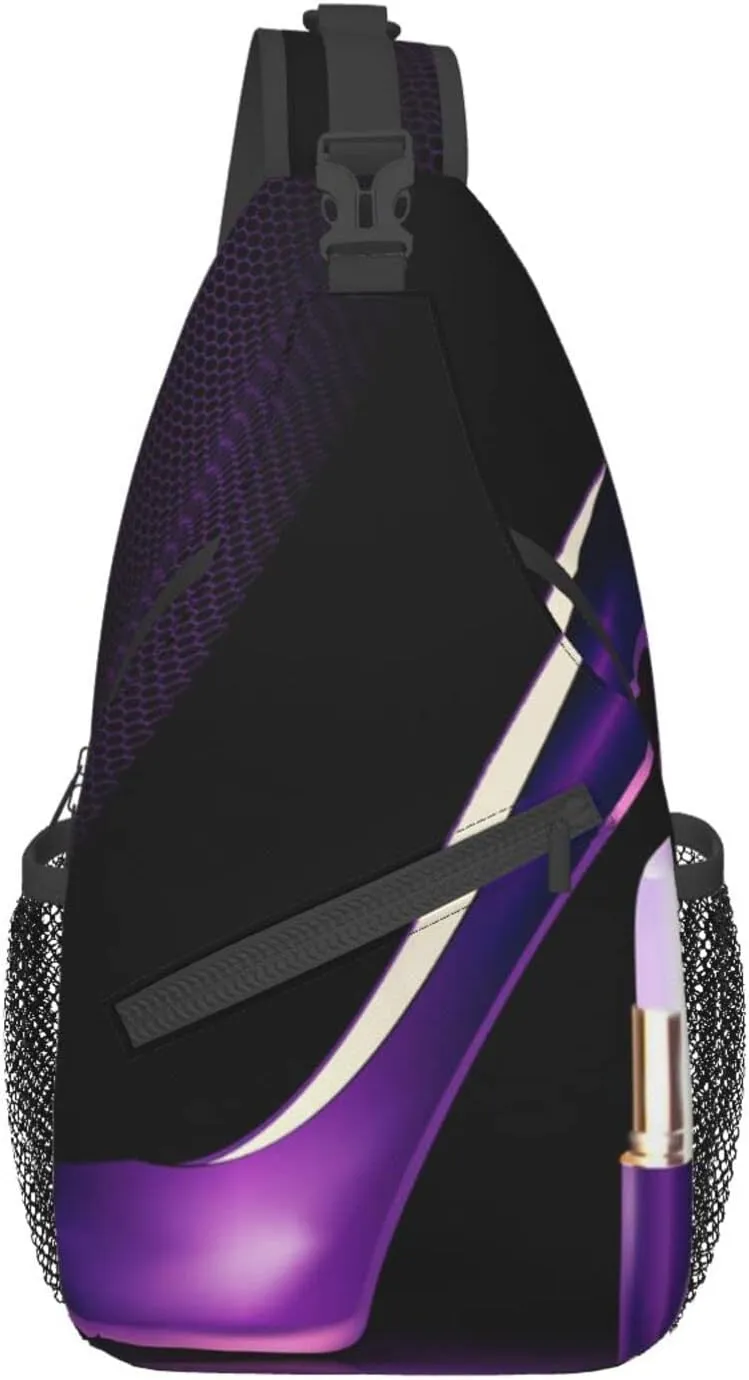 WURTON Elegant Purple High Heels Print Crossbody Backpack Shoulder Bag Cross Chest Bag For Travel, Hiking Gym Tactical Use