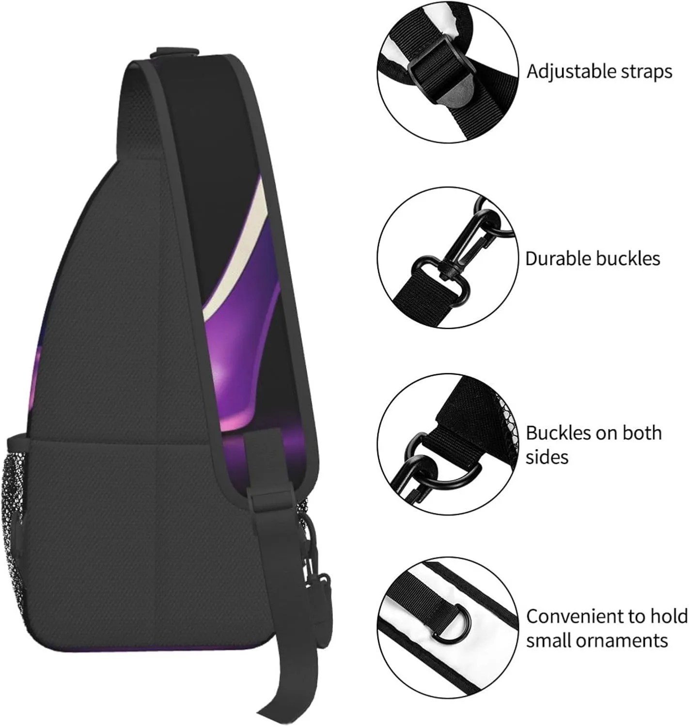 WURTON Elegant Purple High Heels Print Crossbody Backpack Shoulder Bag Cross Chest Bag For Travel, Hiking Gym Tactical Use