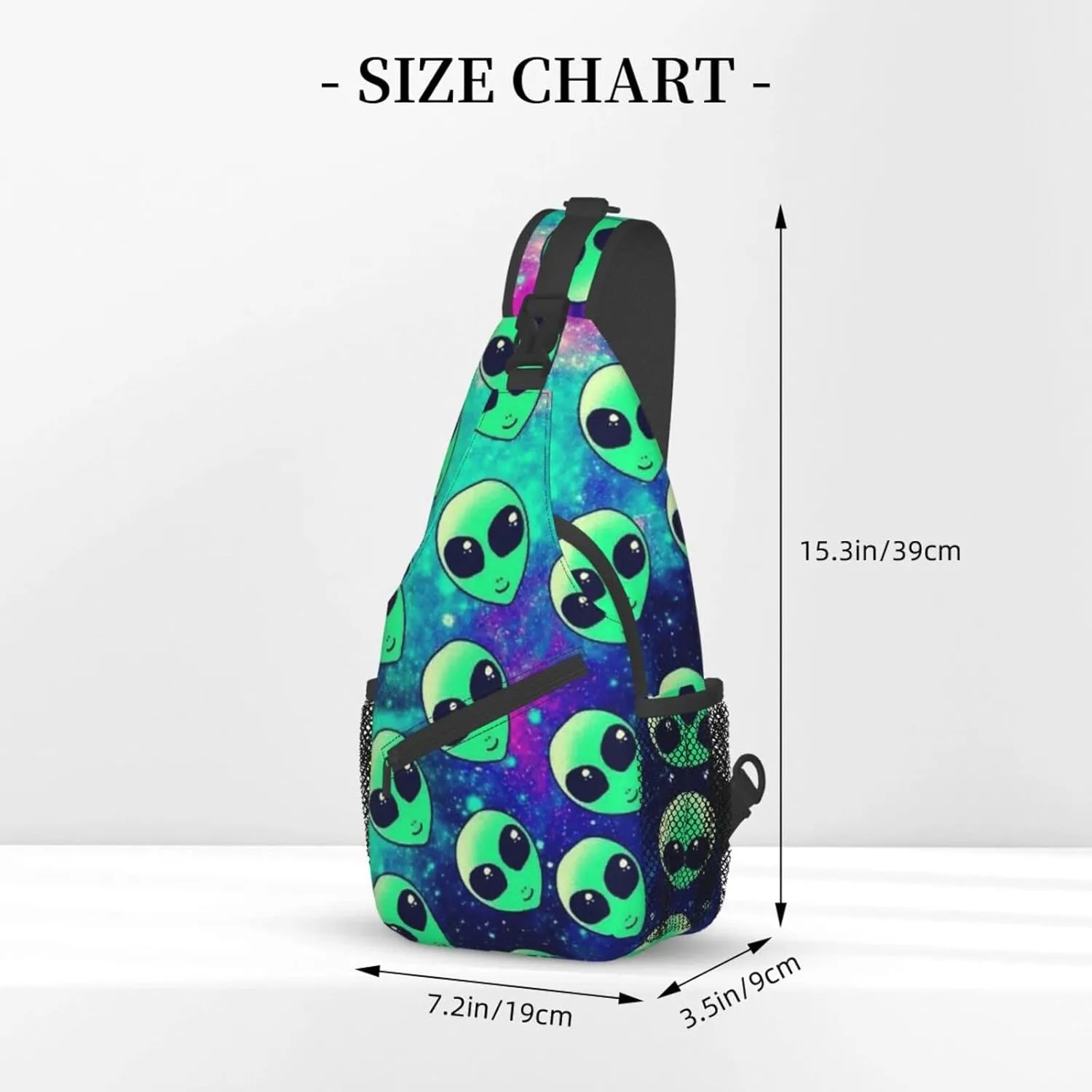 WURTON Green Aliens Print Crossbody Backpack Shoulder Bag Cross Chest Bag For Travel, Hiking Gym Tactical Use