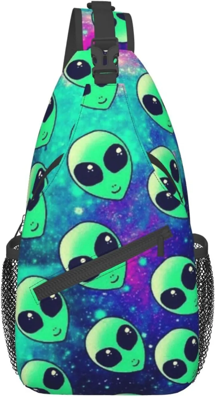 WURTON Green Aliens Print Crossbody Backpack Shoulder Bag Cross Chest Bag For Travel, Hiking Gym Tactical Use