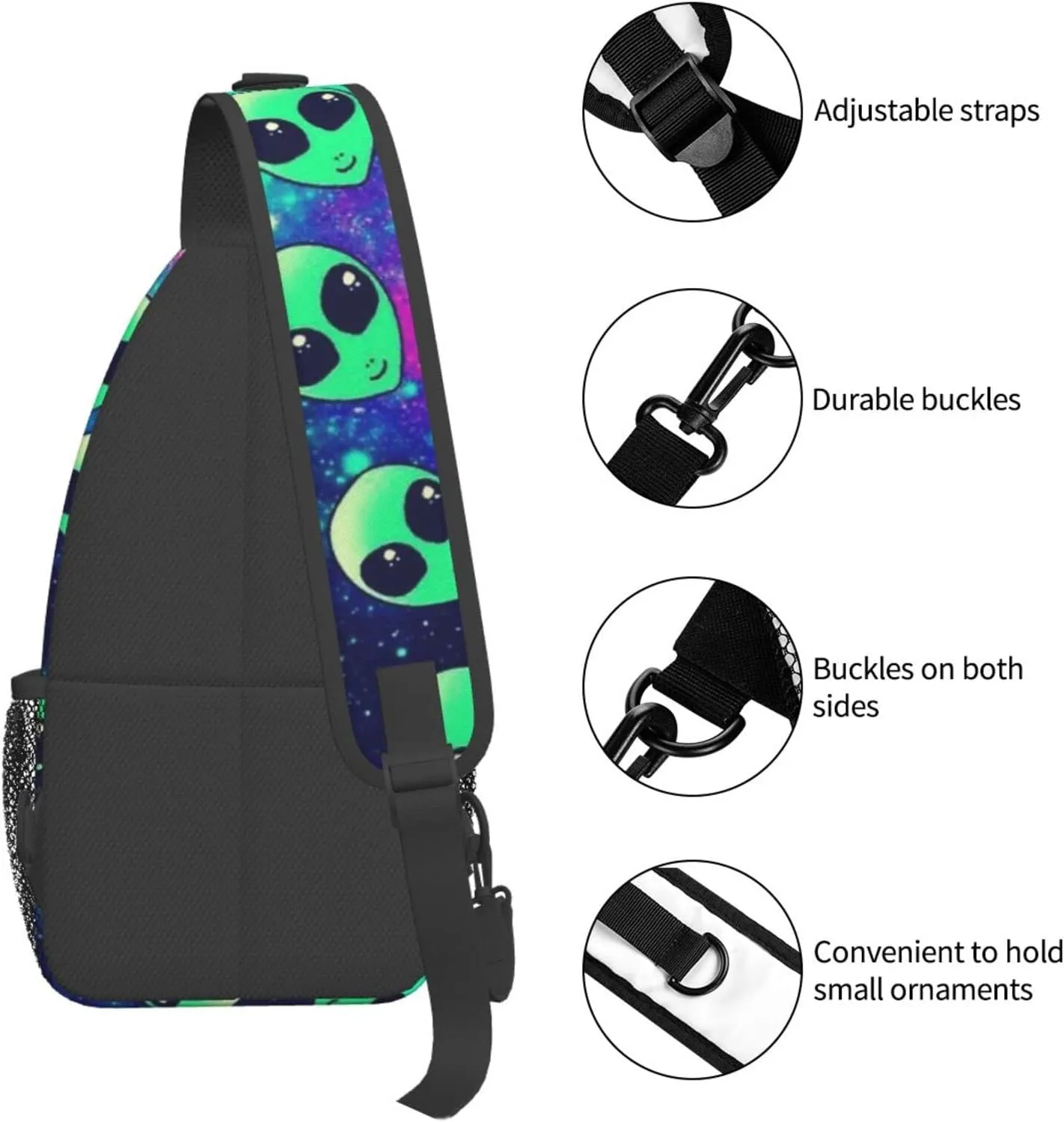 WURTON Green Aliens Print Crossbody Backpack Shoulder Bag Cross Chest Bag For Travel, Hiking Gym Tactical Use