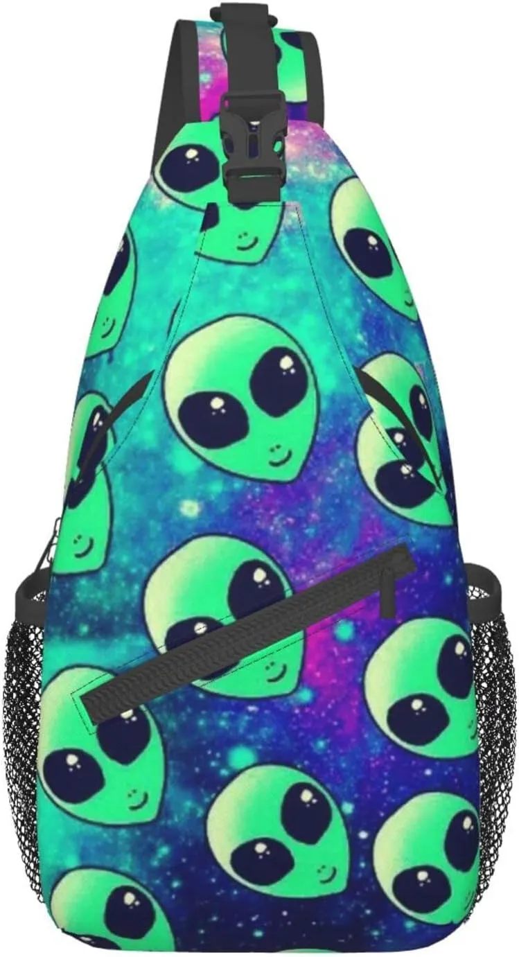WURTON Green Aliens Print Crossbody Backpack Shoulder Bag Cross Chest Bag For Travel, Hiking Gym Tactical Use