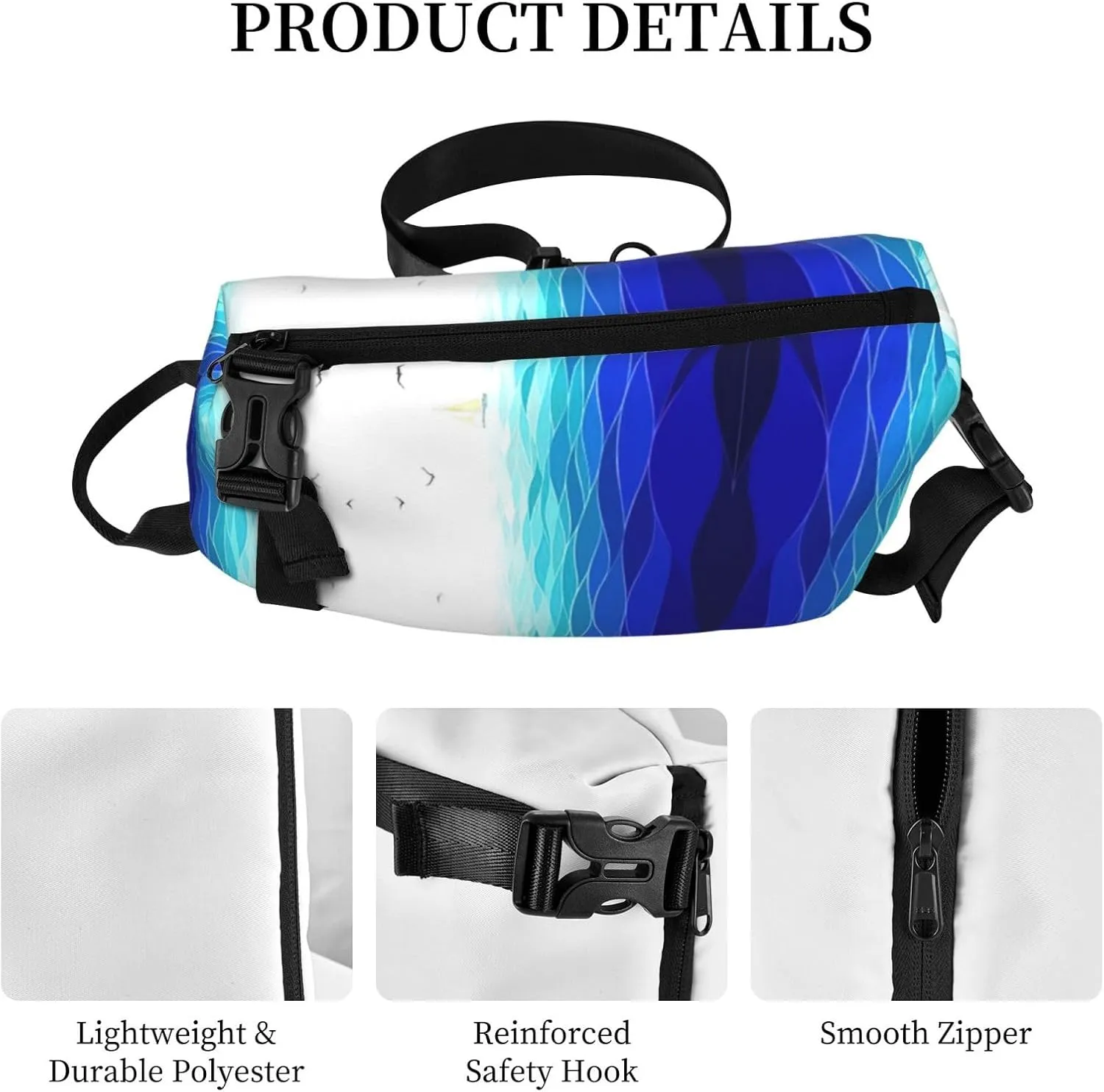 WURTON Ocean Waves Sailboat With Birds Maritime Print Crossbody Backpack Cross Pack Lightweight Sling Bag Travel, Hiking