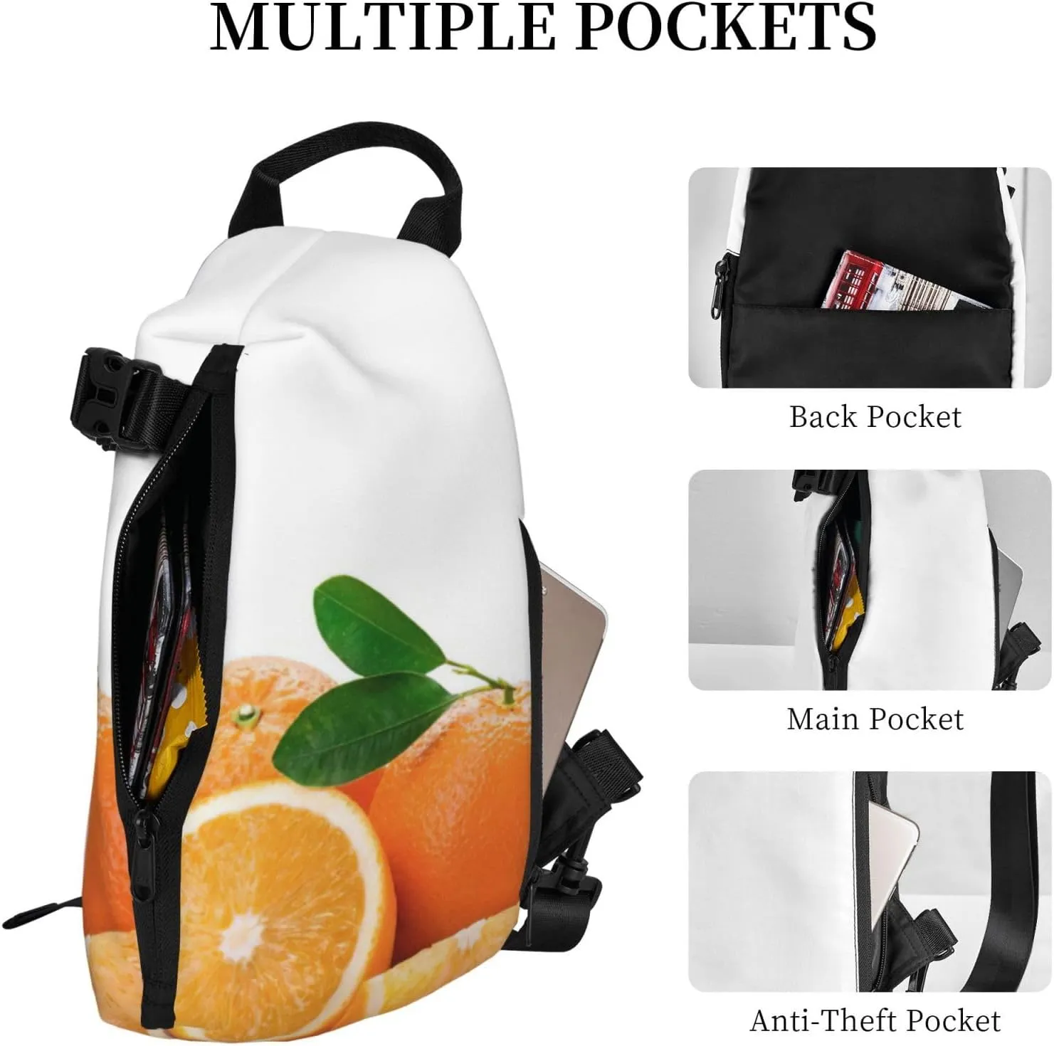 WURTON Orange Print Crossbody Backpack Cross Pack Lightweight Sling Bag Travel, Hiking