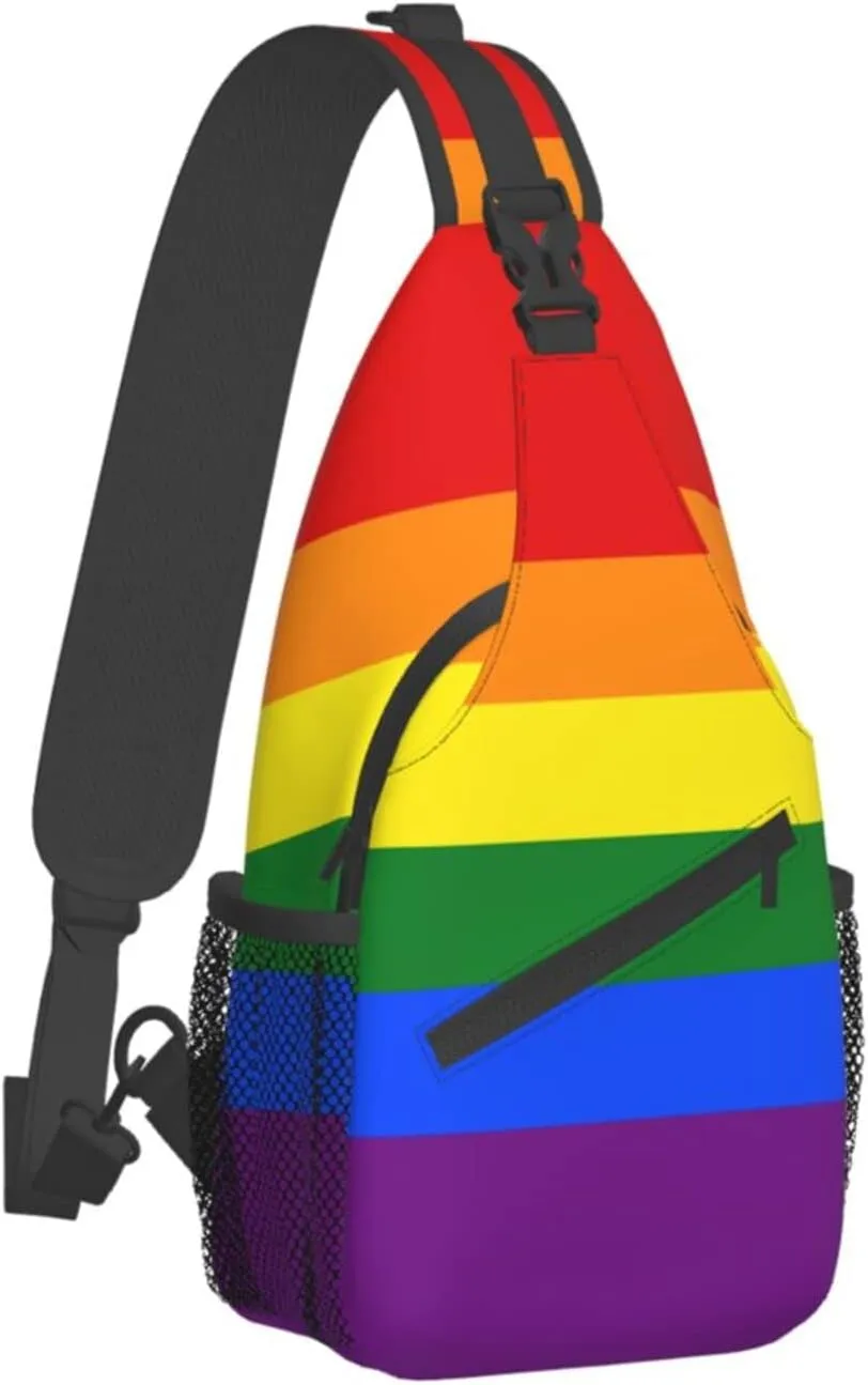 WURTON Rainbow Print Crossbody Backpack Shoulder Bag Cross Chest Bag For Travel, Hiking Gym Tactical Use