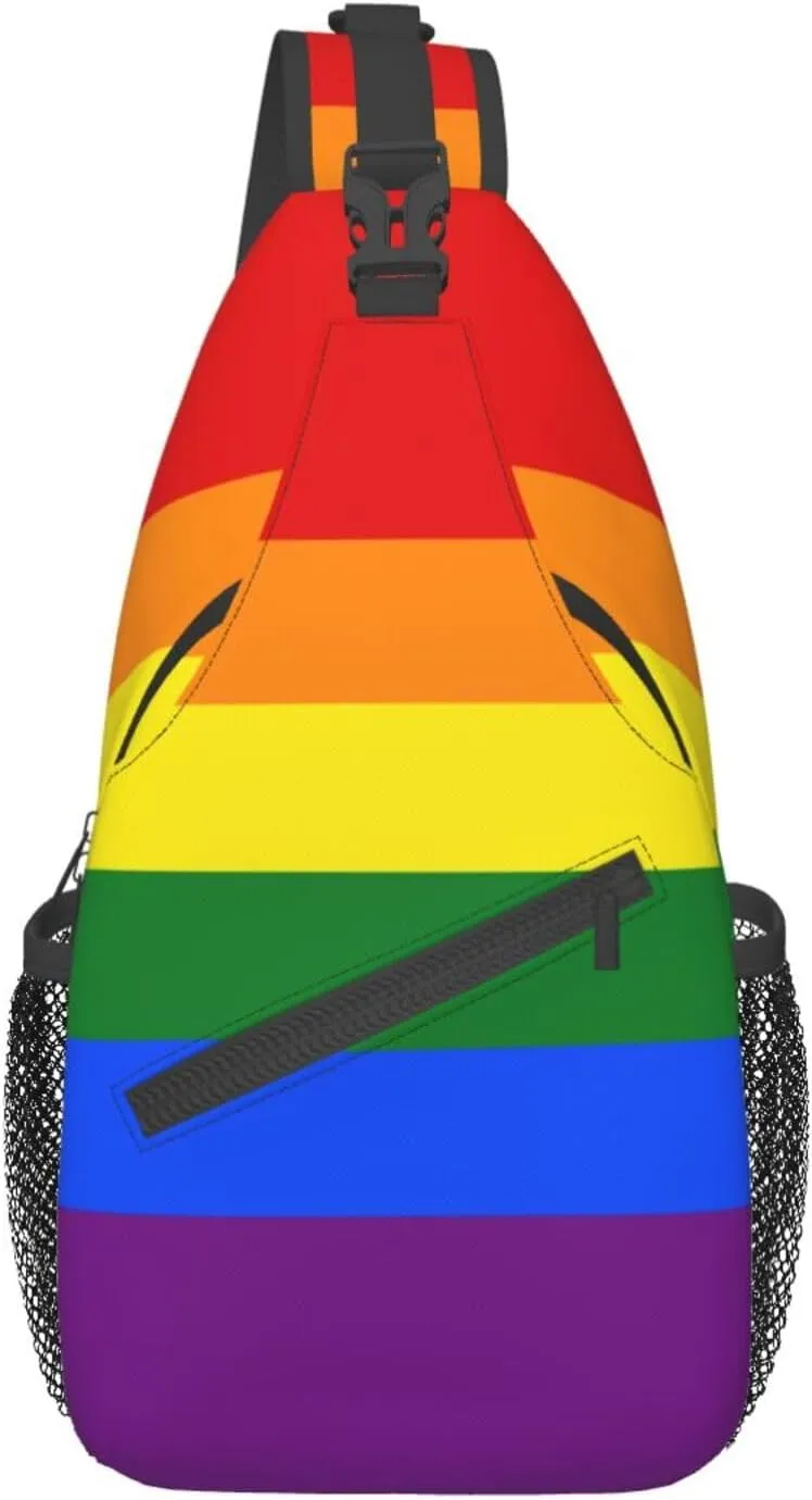 WURTON Rainbow Print Crossbody Backpack Shoulder Bag Cross Chest Bag For Travel, Hiking Gym Tactical Use