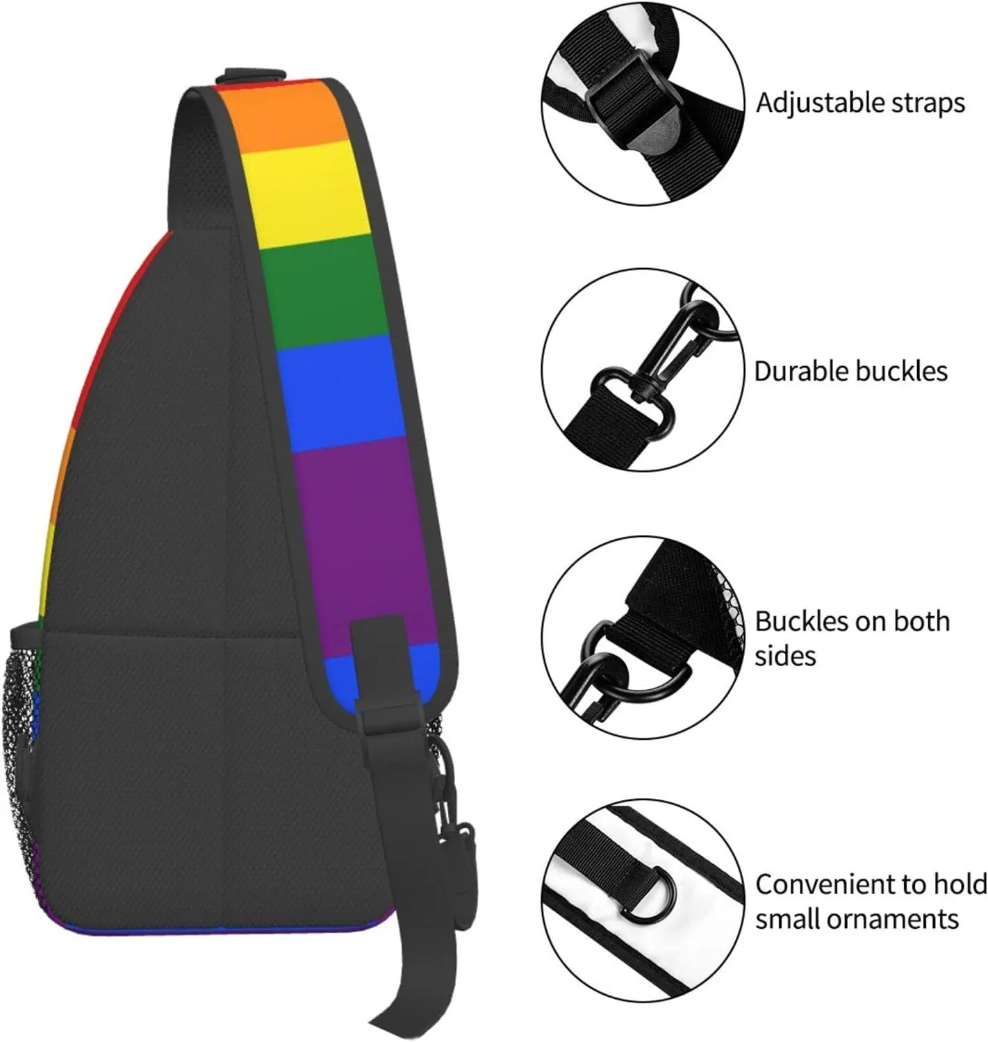 WURTON Rainbow Print Crossbody Backpack Shoulder Bag Cross Chest Bag For Travel, Hiking Gym Tactical Use