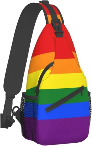 WURTON Rainbow Print Crossbody Backpack Shoulder Bag Cross Chest Bag For Travel, Hiking Gym Tactical Use