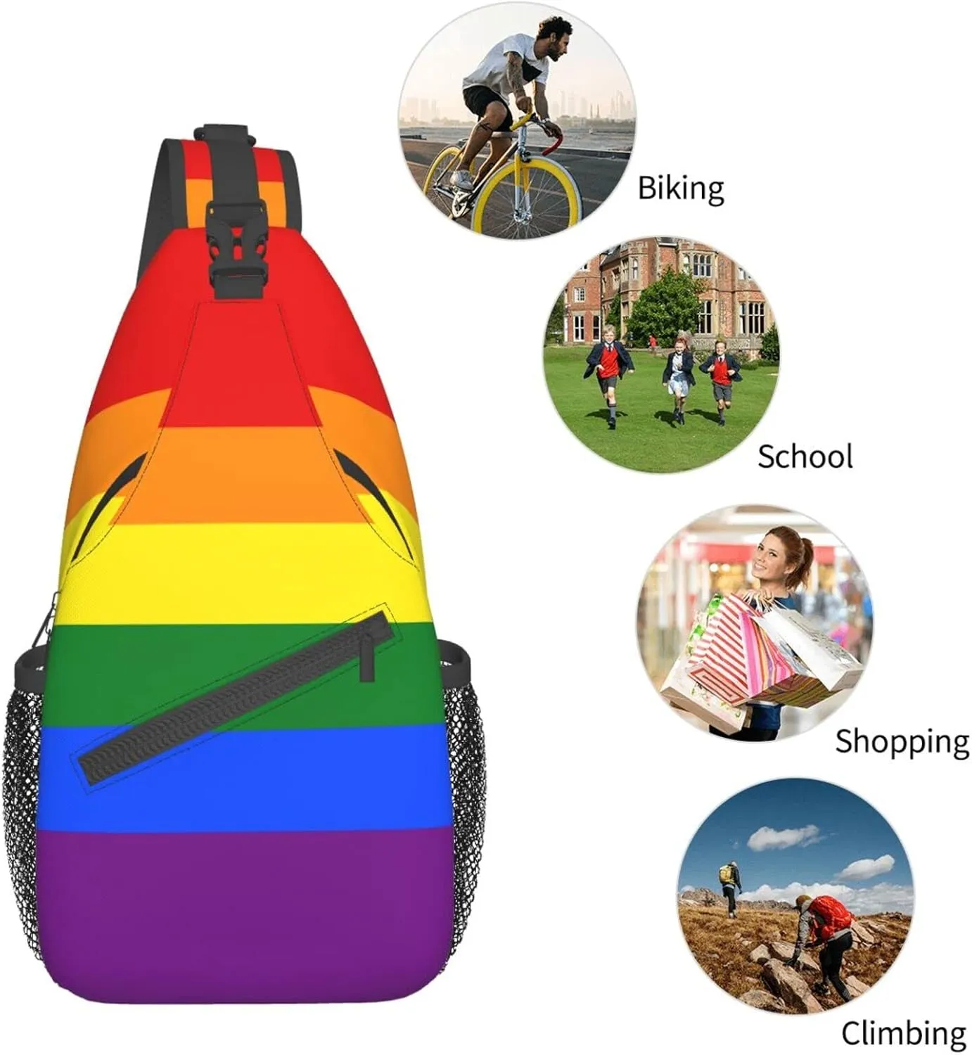 WURTON Rainbow Print Crossbody Backpack Shoulder Bag Cross Chest Bag For Travel, Hiking Gym Tactical Use