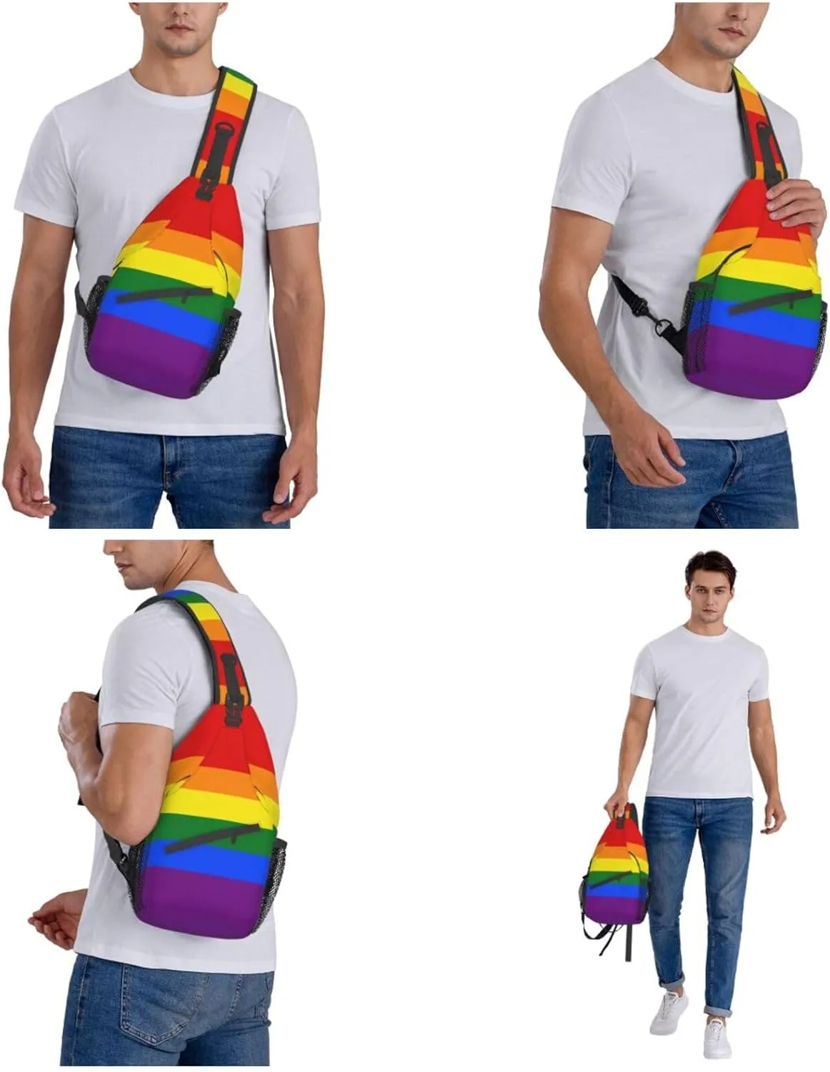 WURTON Rainbow Print Crossbody Backpack Shoulder Bag Cross Chest Bag For Travel, Hiking Gym Tactical Use