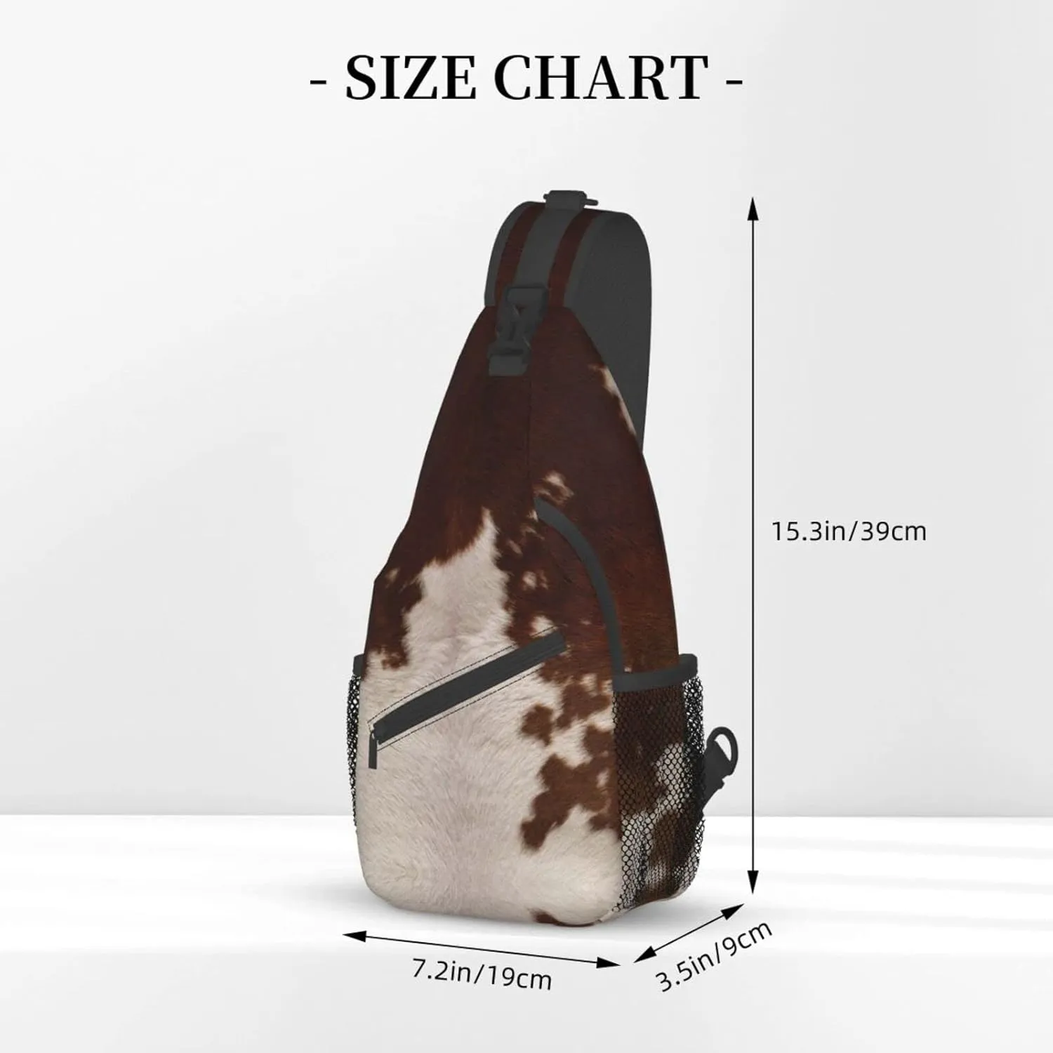 WURTON Red Brown Cowhide Print Crossbody Backpack Shoulder Bag Cross Chest Bag For Travel, Hiking Gym Tactical Use