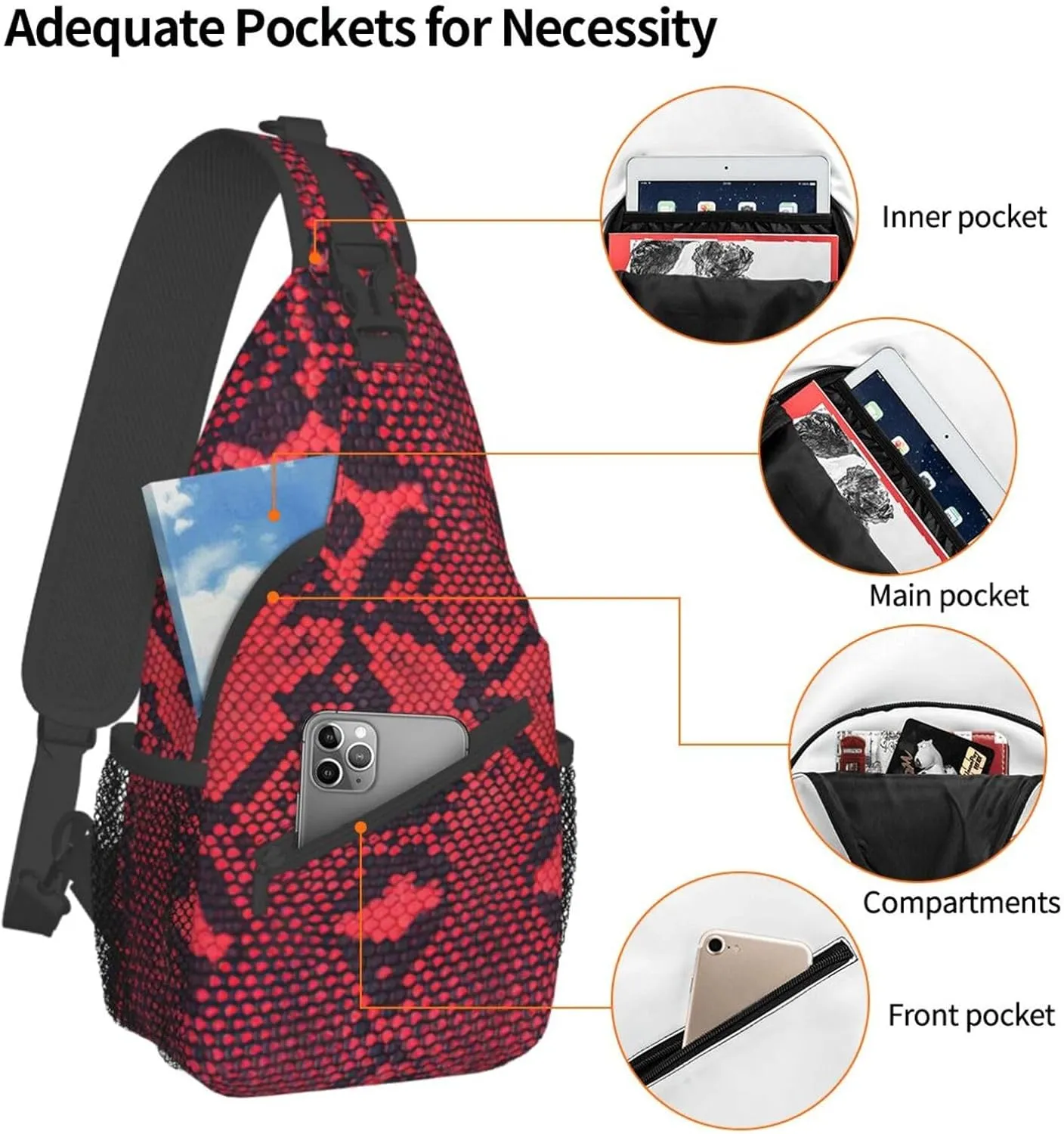 WURTON Serpentine Sling Bag Crossbody Backpack Sling Backpack Shoulder Bag For Women Men Cycling Hiking Travel