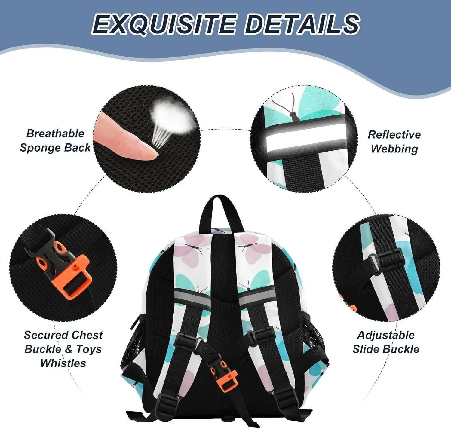 Wusikd Kids Backpack Butterflies Toddler Bags Colorful Schoolbag for Girls Boys Kindergarten Students S