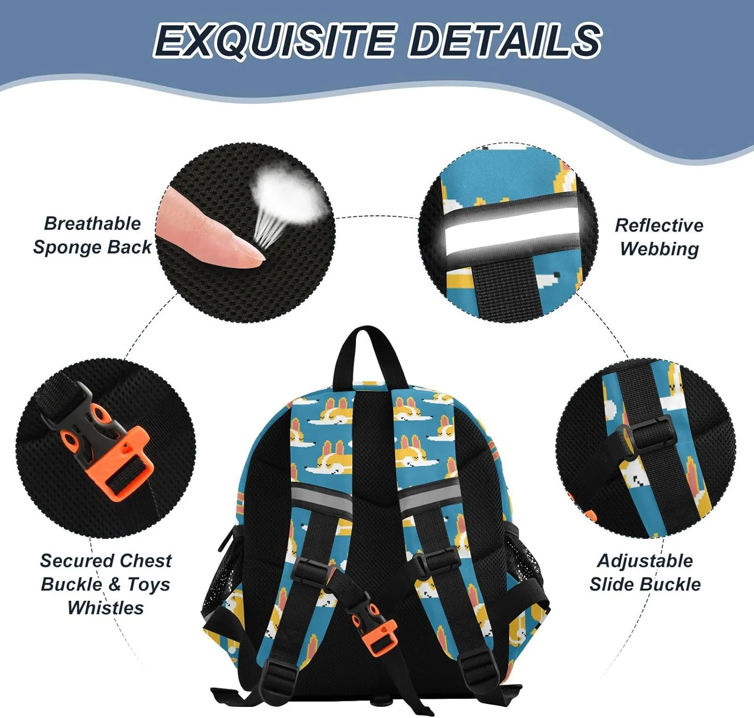 Wusikd Kids Backpack Corgi Small Dog Toddler Bags Cute Pet Schoolbag for Girls Boys Kindergarten Student S