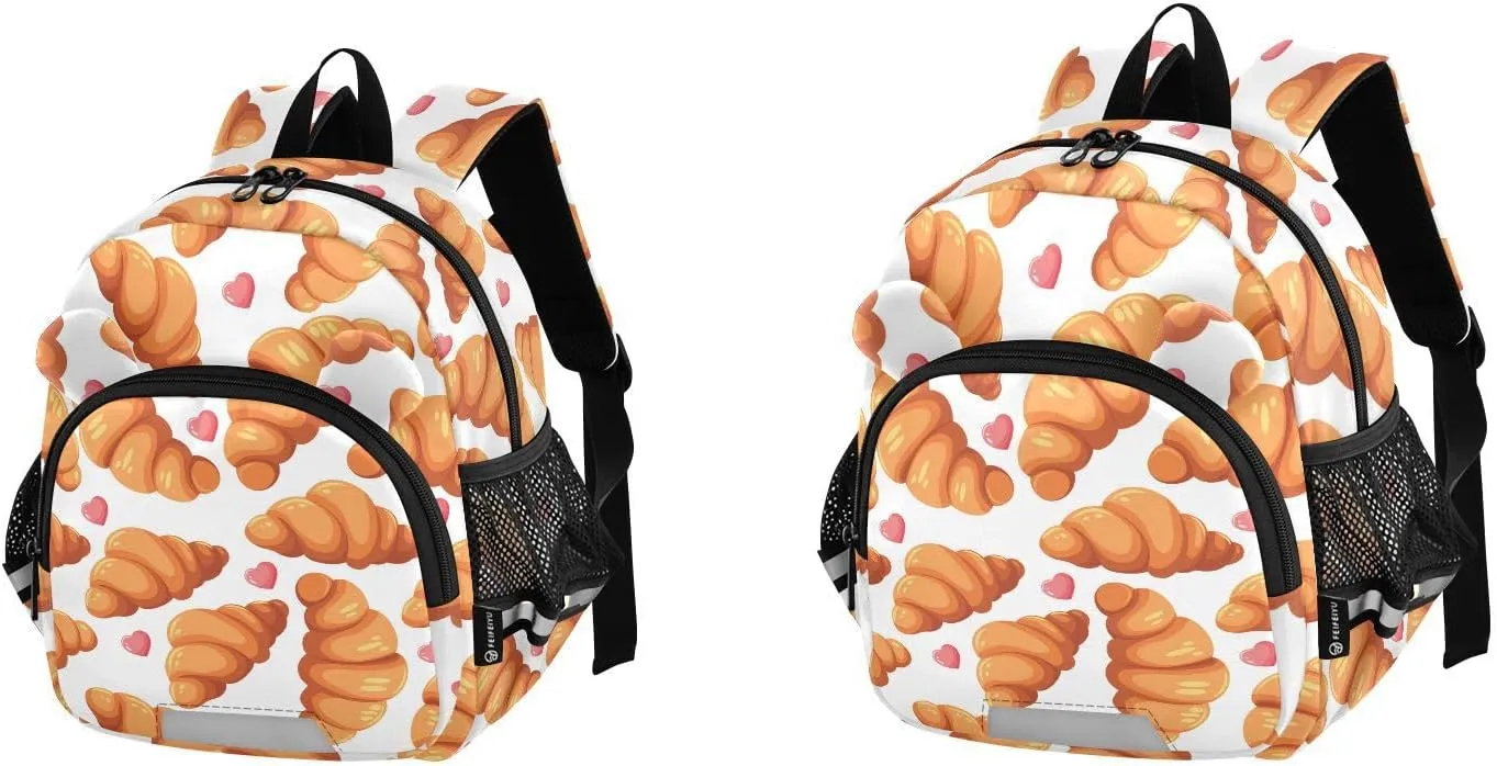 Wusikd Kids Backpack Croissants Crispy Crust Toddler Bags Pink Hearts Schoolbag for Girls Boys Kindergarten Student M