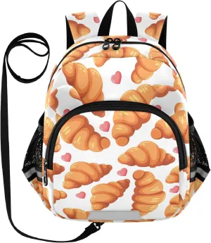 Wusikd Kids Backpack Croissants Crispy Crust Toddler Bags Pink Hearts Schoolbag for Girls Boys Kindergarten Student M