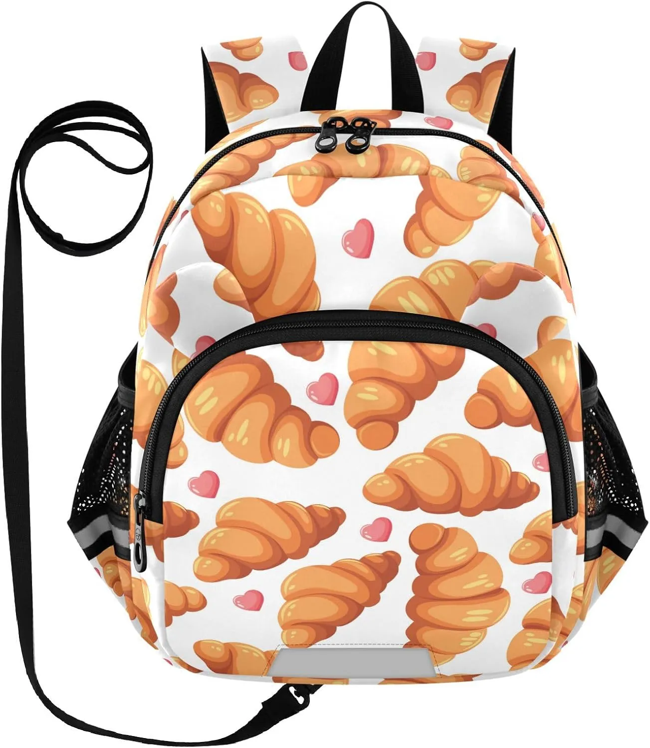 Wusikd Kids Backpack Croissants Crispy Crust Toddler Bags Pink Hearts Schoolbag for Girls Boys Kindergarten Student M