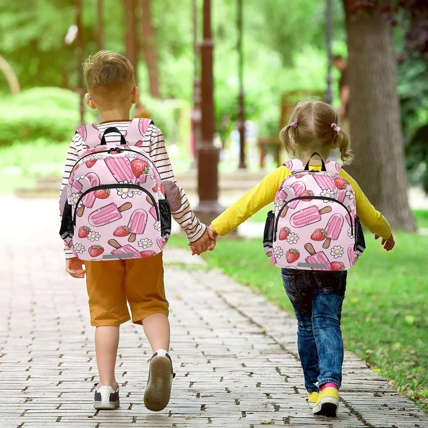 Wusikd Kids Backpack Pink Ice Cream Toddler Bags Flowers Strawberries Schoolbag for Girls Boys Kindergarten Student S