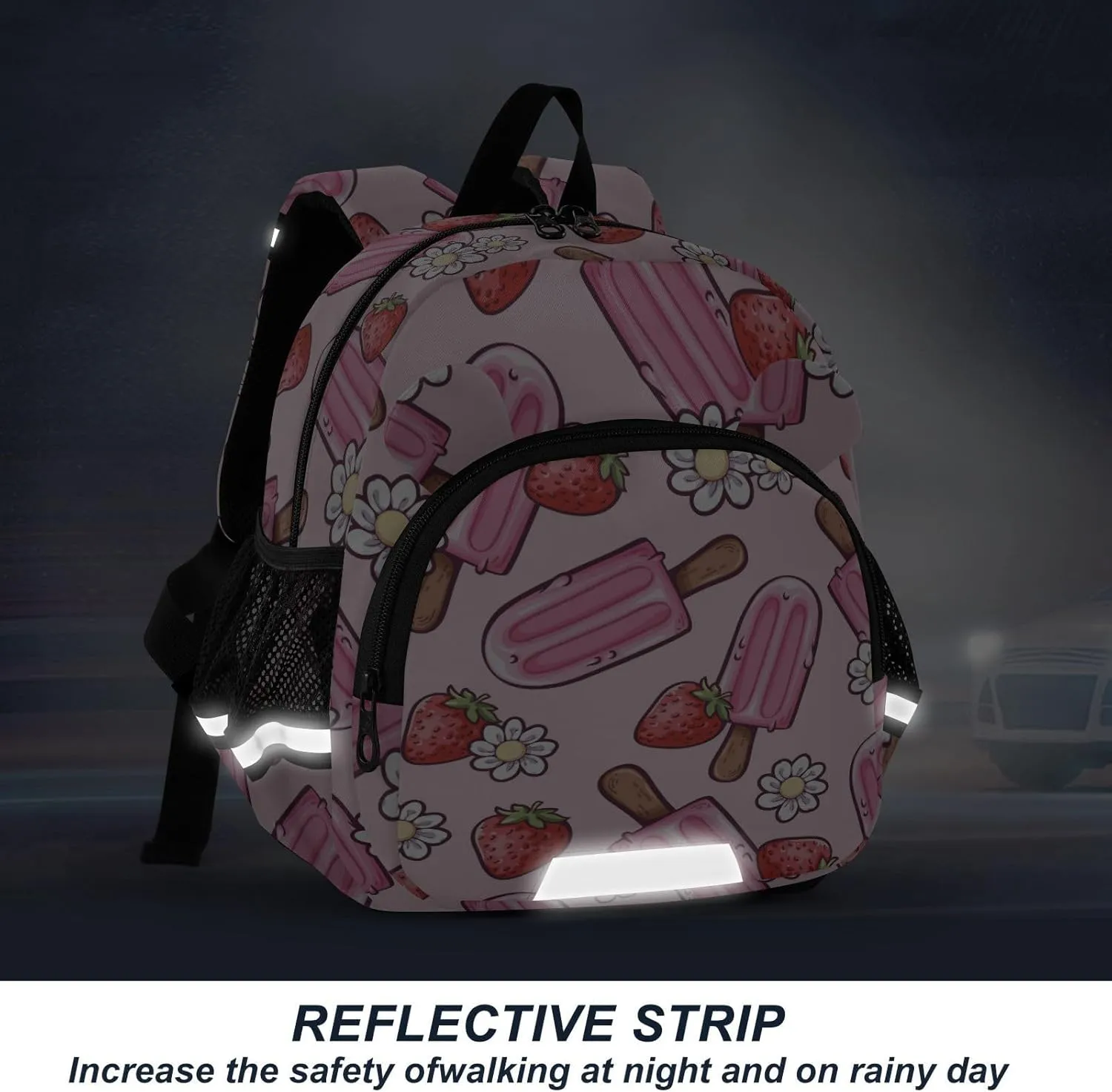 Wusikd Kids Backpack Pink Ice Cream Toddler Bags Flowers Strawberries Schoolbag for Girls Boys Kindergarten Student S