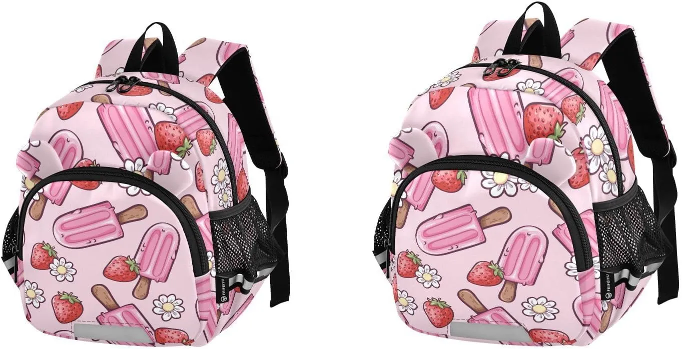 Wusikd Kids Backpack Pink Ice Cream Toddler Bags Flowers Strawberries Schoolbag for Girls Boys Kindergarten Student S