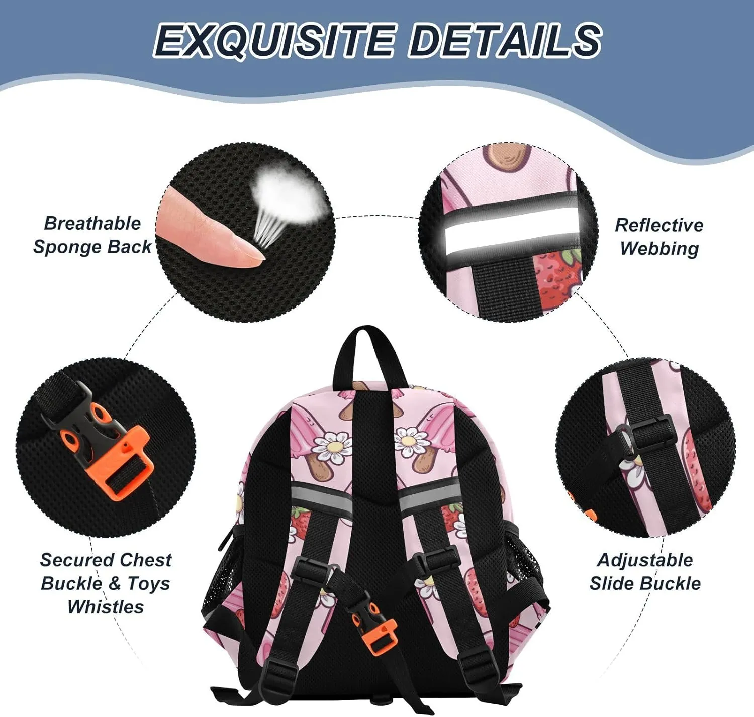 Wusikd Kids Backpack Pink Ice Cream Toddler Bags Flowers Strawberries Schoolbag for Girls Boys Kindergarten Student S