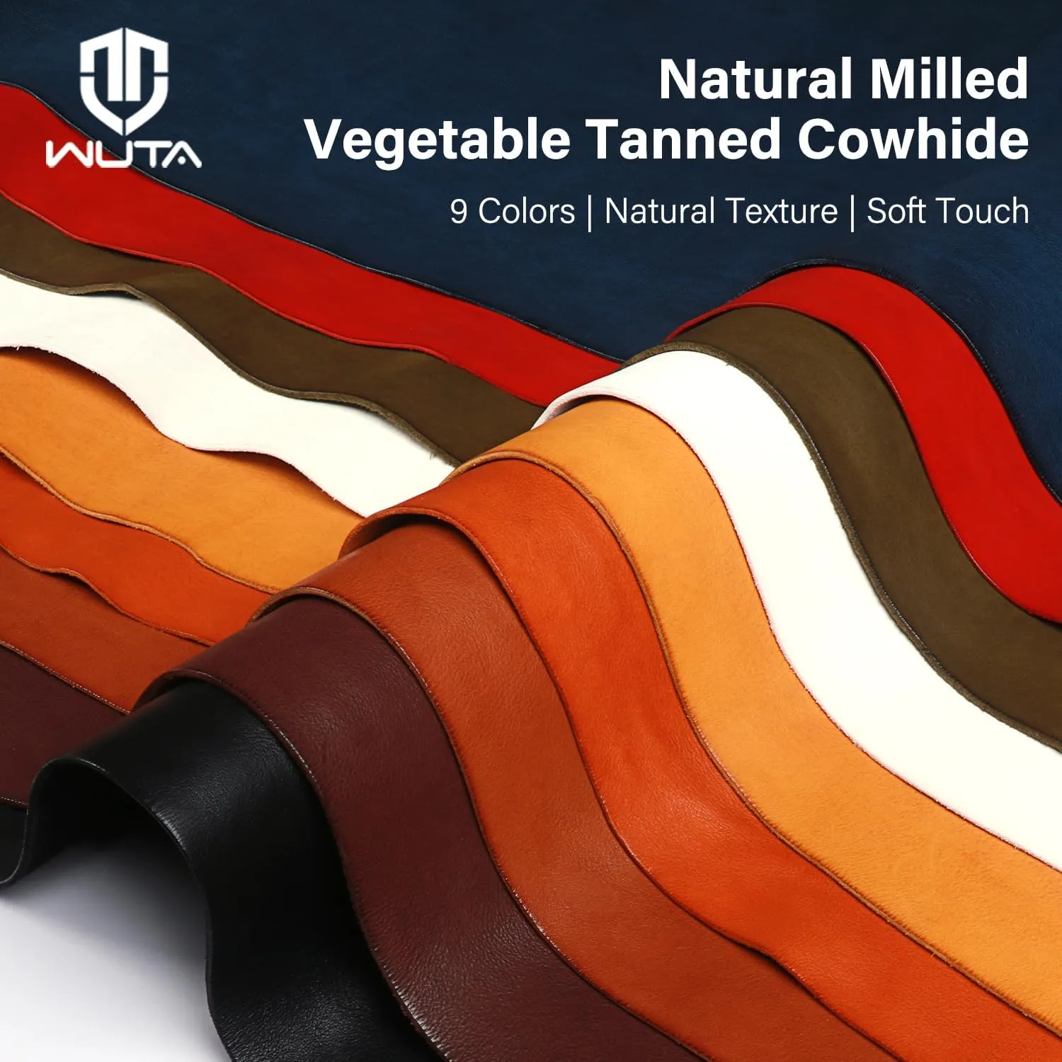 WUTA Genuine Cowhide Leather Through-Dyed Natural Textured Full Veg Tanned Cowhide 1.0-2.0MM Thick First Grain Leather for Bags Sewing Hobby Workshop, Brown, Irregular 5 feet