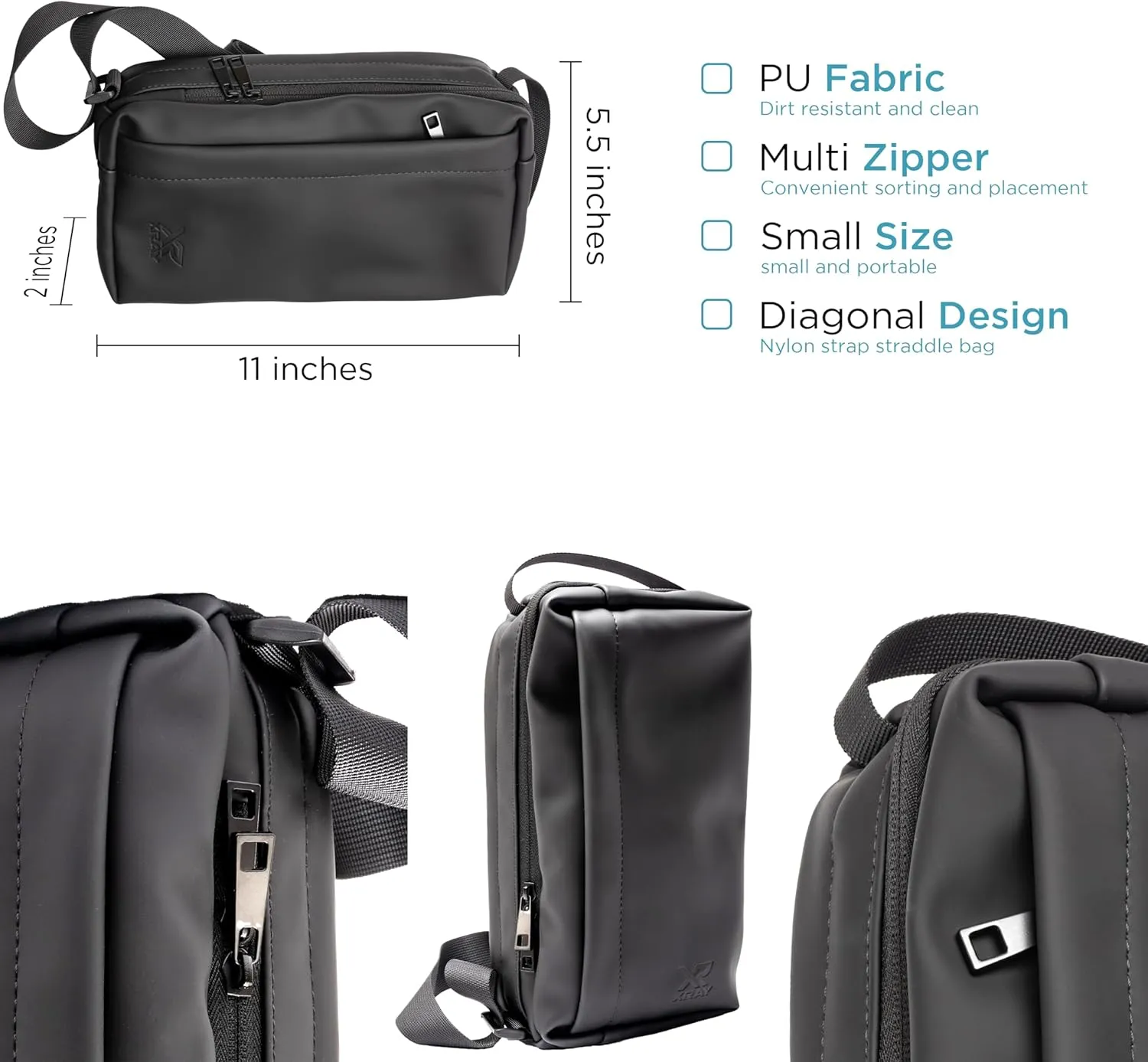 X RAY Men's Shoulder Bag Crossbody Backpack for Men, EDC PU Leather Sling Carry Bag for Travel, Work, Gym