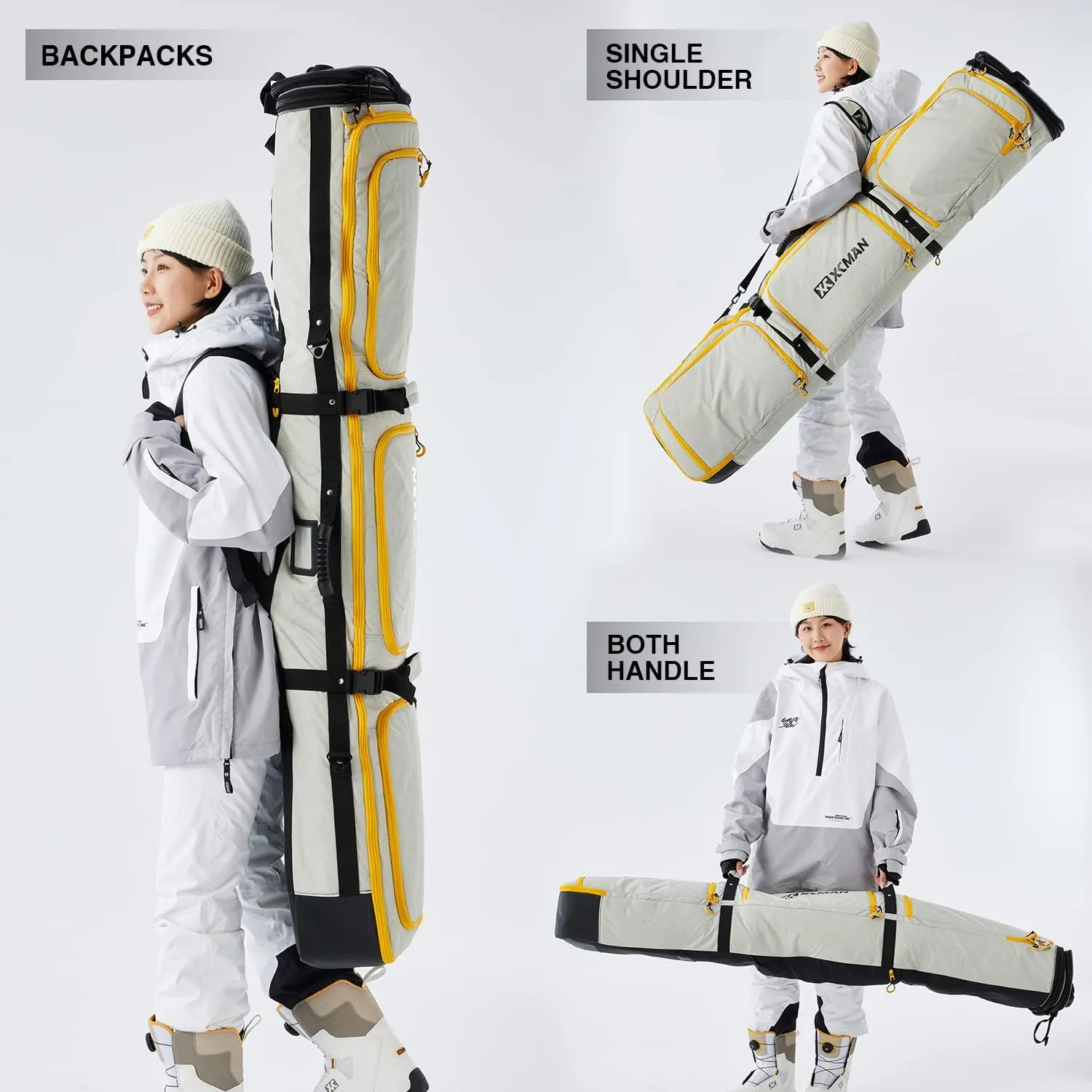 XCMAN Padded Snowboard Bag Expandable Snowboard Bag for Air Travel Adjustable Ski Bag Length 63-75In