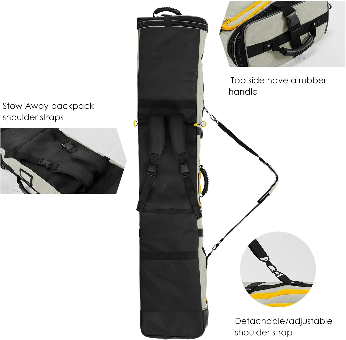 XCMAN Padded Snowboard Bag Expandable Snowboard Bag for Air Travel Adjustable Ski Bag Length 63-75In