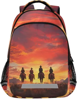 xigua Sunset Cowboy Riding Troop Students Backpack,School Bookbag with Reflective Stripe,Waterproof Laptop Backpack for Children Outdoor Camping Travel Daypack Casual Bags394