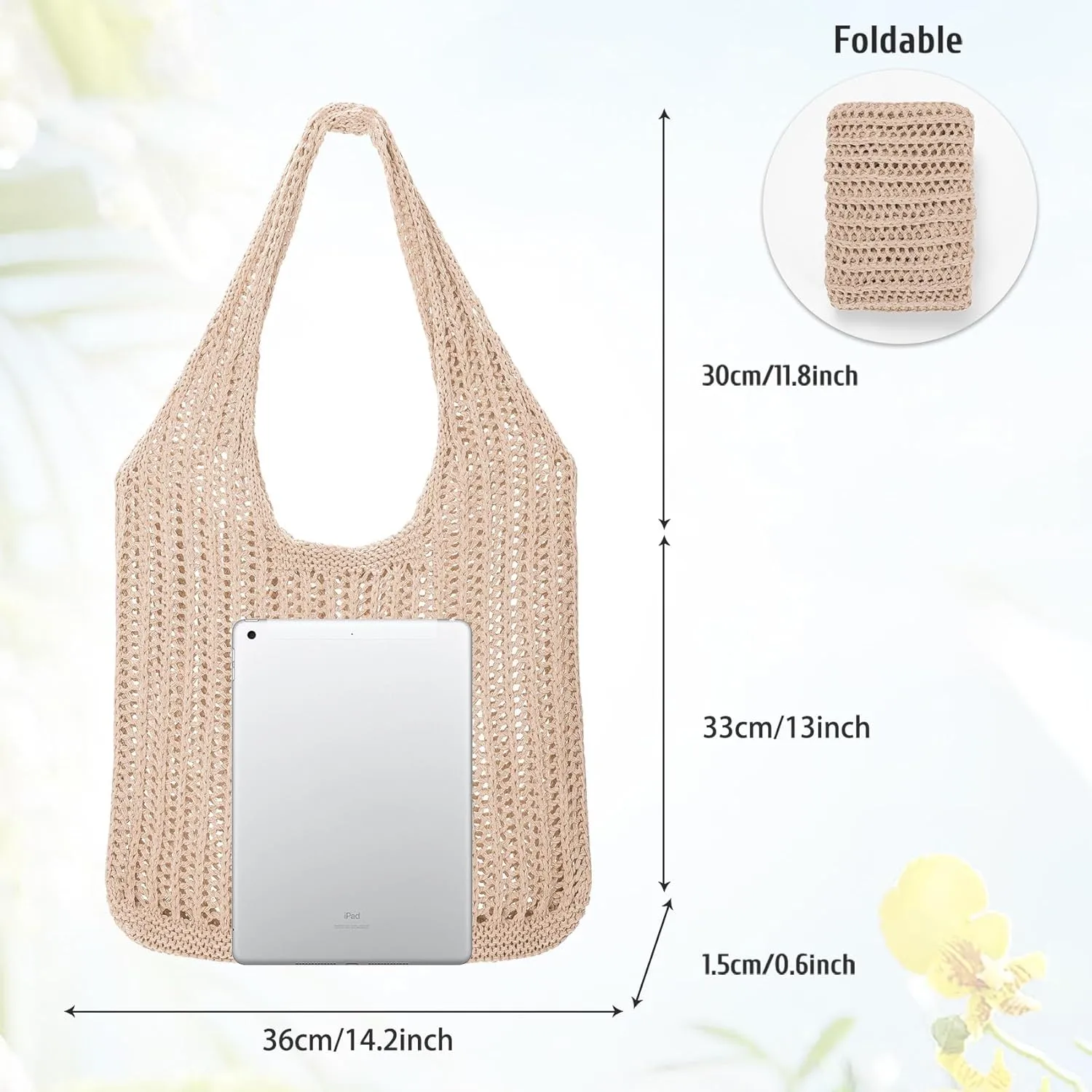 XZQTIVE Crochet Tote Bag for Women Mesh Beach bag for Summer Vacation Aesthetic Hobo Knit Shoulder Bag