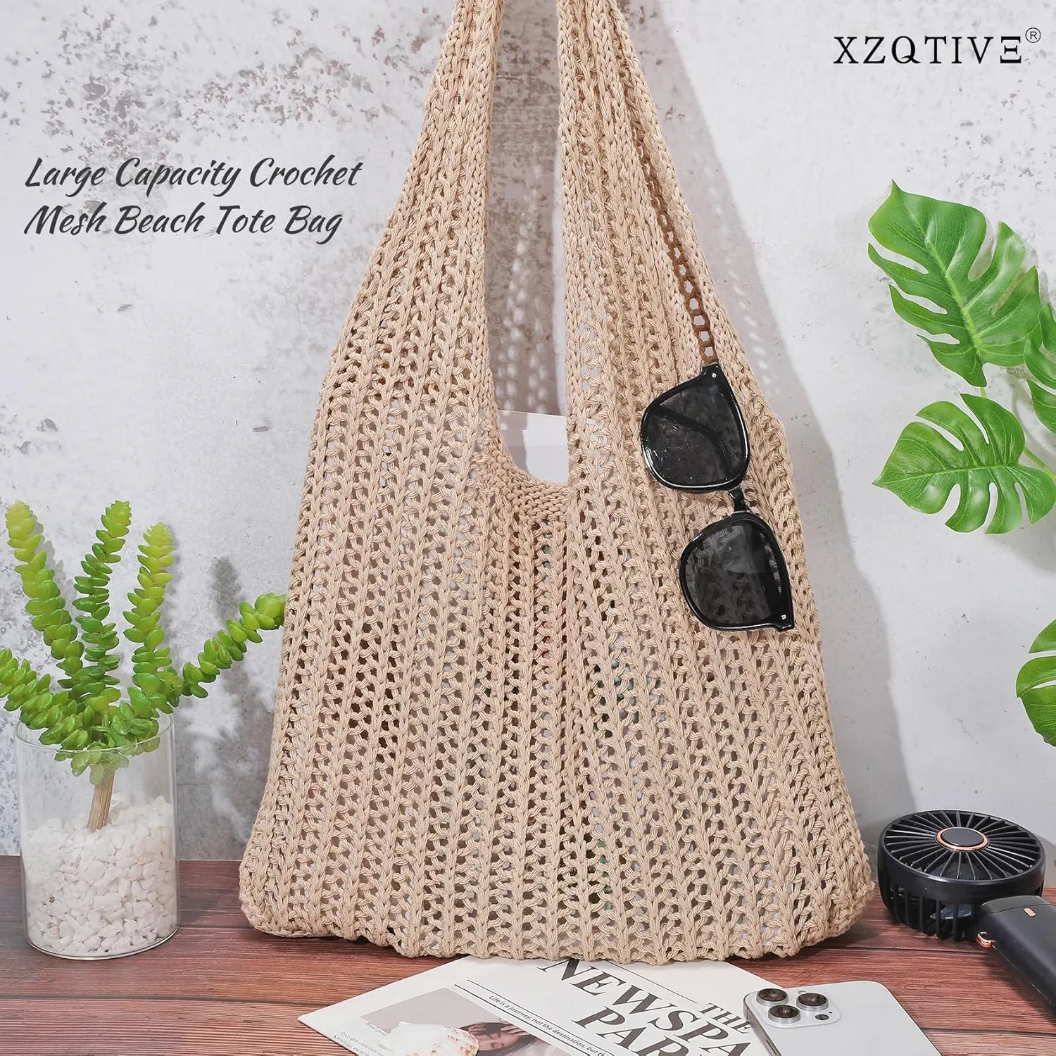 XZQTIVE Crochet Tote Bag for Women Mesh Beach bag for Summer Vacation Aesthetic Hobo Knit Shoulder Bag
