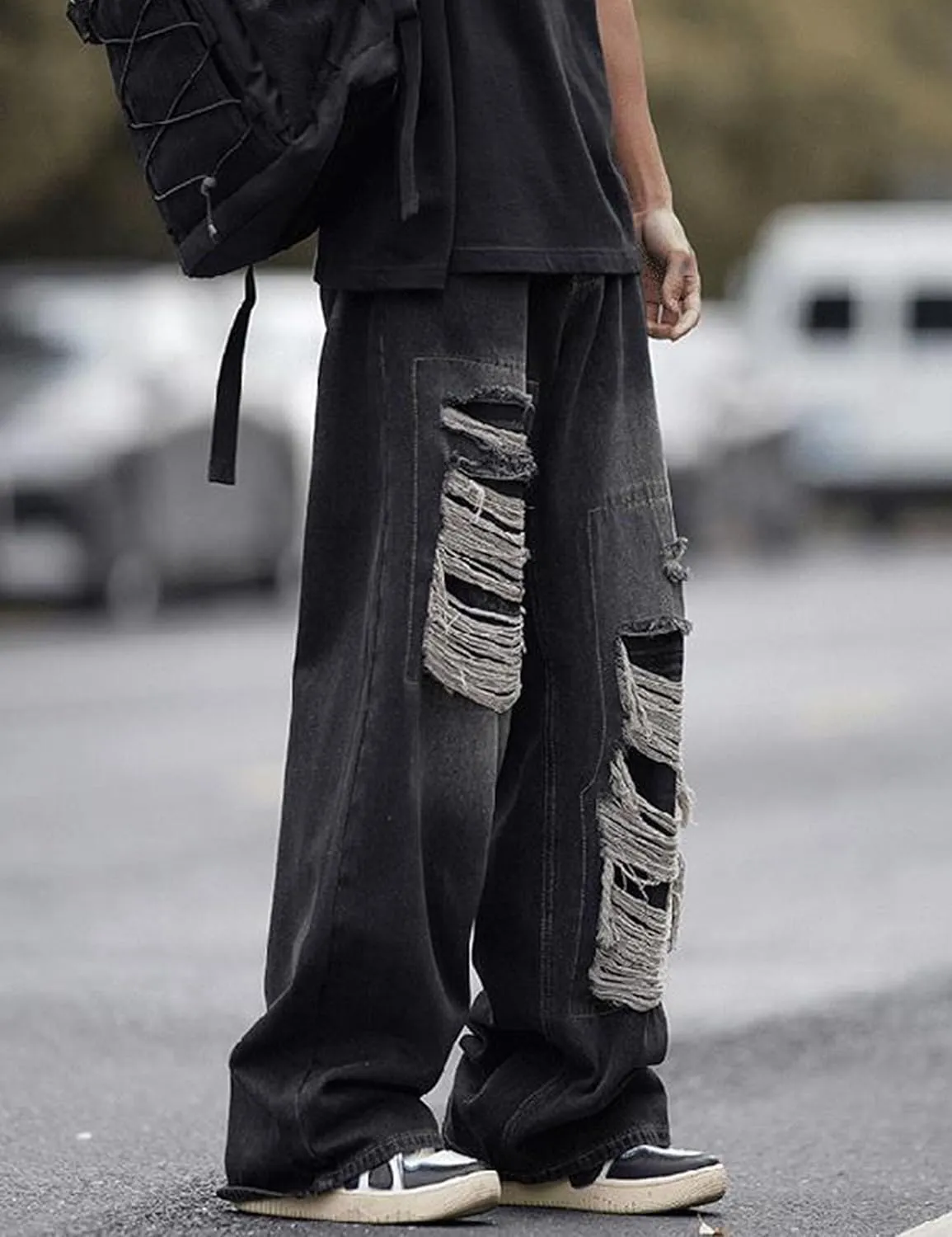 Y2k Baggy Jeans for Men Grunge Ripped Jeans Aesthetic Distressed Jeans Loose Fit Gothic Denim Pants Streetwear