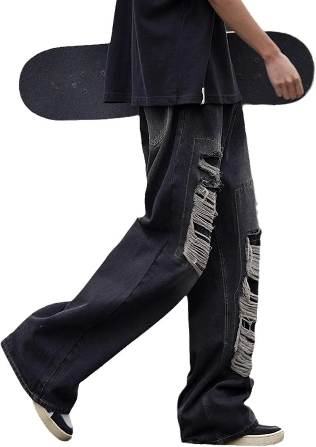 Y2k Baggy Jeans for Men Grunge Ripped Jeans Aesthetic Distressed Jeans Loose Fit Gothic Denim Pants Streetwear