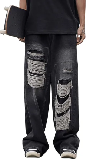 Y2k Baggy Jeans for Men Grunge Ripped Jeans Aesthetic Distressed Jeans Loose Fit Gothic Denim Pants Streetwear