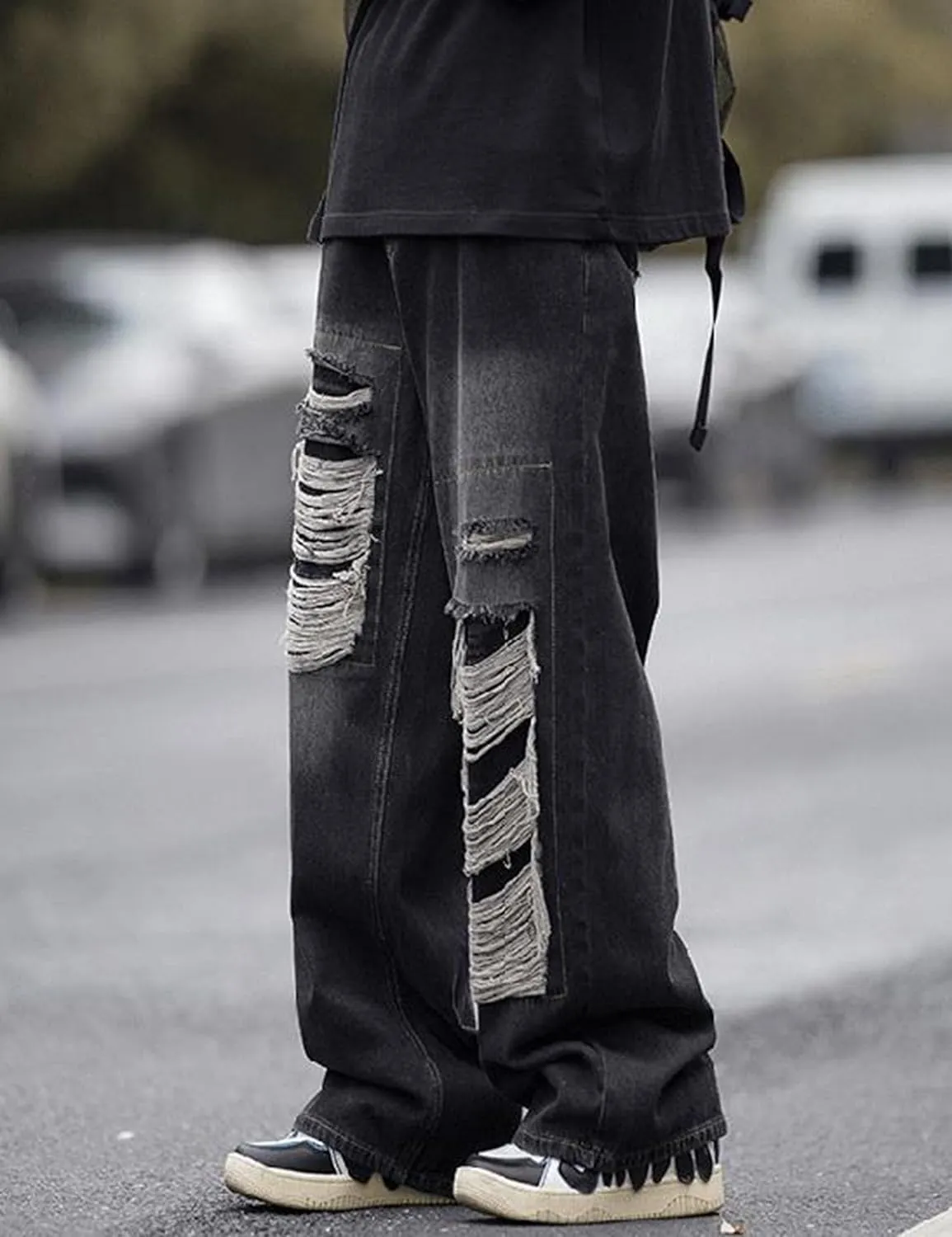 Y2k Baggy Jeans for Men Grunge Ripped Jeans Aesthetic Distressed Jeans Loose Fit Gothic Denim Pants Streetwear