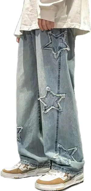 Y2k Star Jeans Men Graphic Baggy Jeans Emo Star Pants Grunge Patchwork Pants Streetwear