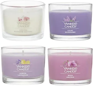 Yankee Candle Signature Votive Mini Candle Jars Mother's Day Variety Pack, 1 Lemon Lavender, 1 Wild Orchid, 1 Sakura Bloom Festival, 1 Lilac Blossoms Variety Pack