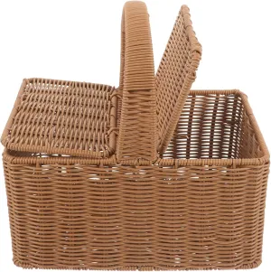Yardwe Container with Lid Woven Basket Outdoor Baskets Woven Handbag Lidded Basket Small The Tote Bag Woven Tote Small Tote Bag Tote with Lid Woven Hamper Shopping Fruit Food Plastic