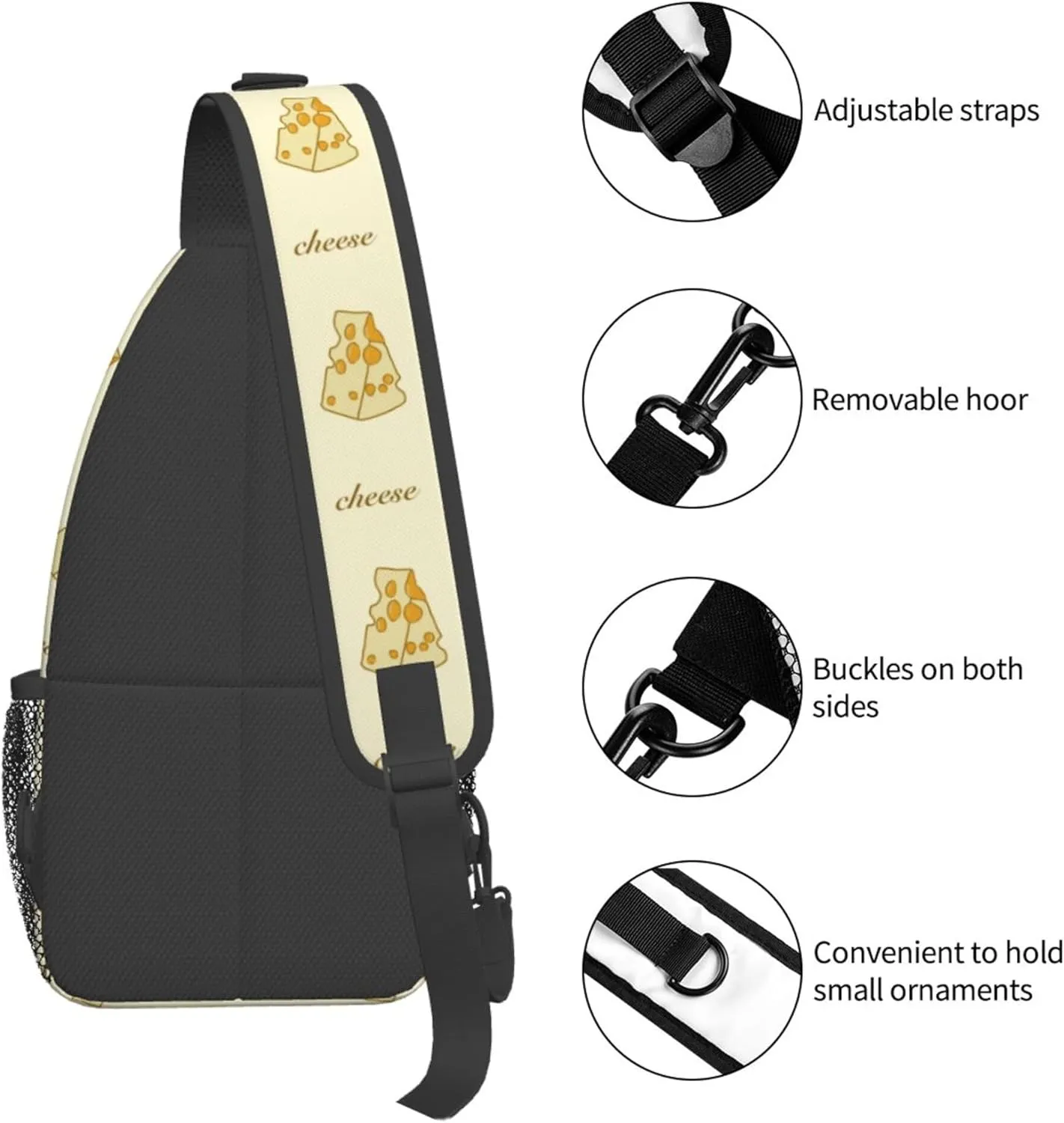 Yellow Cheese Pattern Sling Backpack Crossbody Bag, Chest Bag Daypack for Outdoors Hiking Traveling