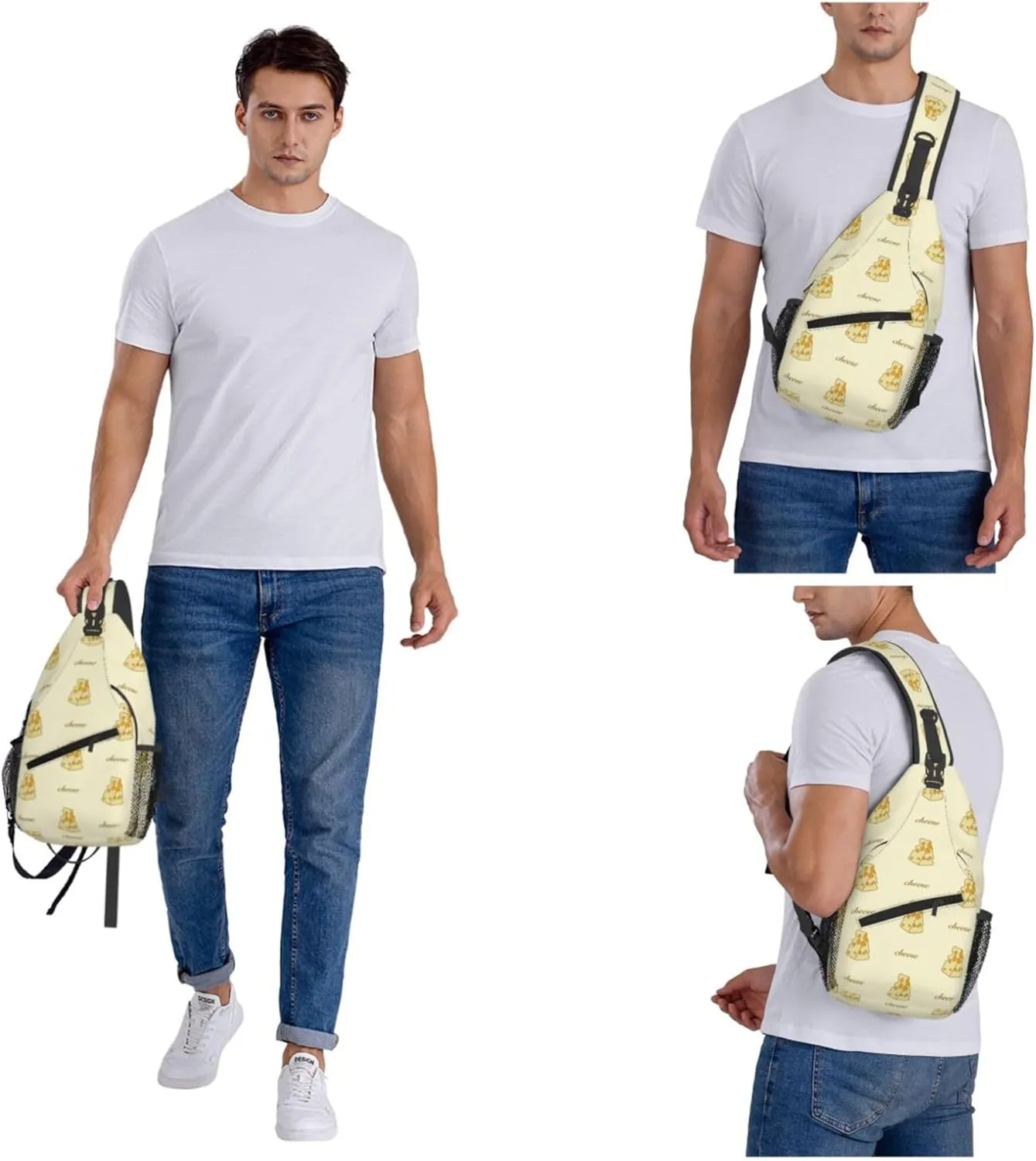 Yellow Cheese Pattern Sling Backpack Crossbody Bag, Chest Bag Daypack for Outdoors Hiking Traveling