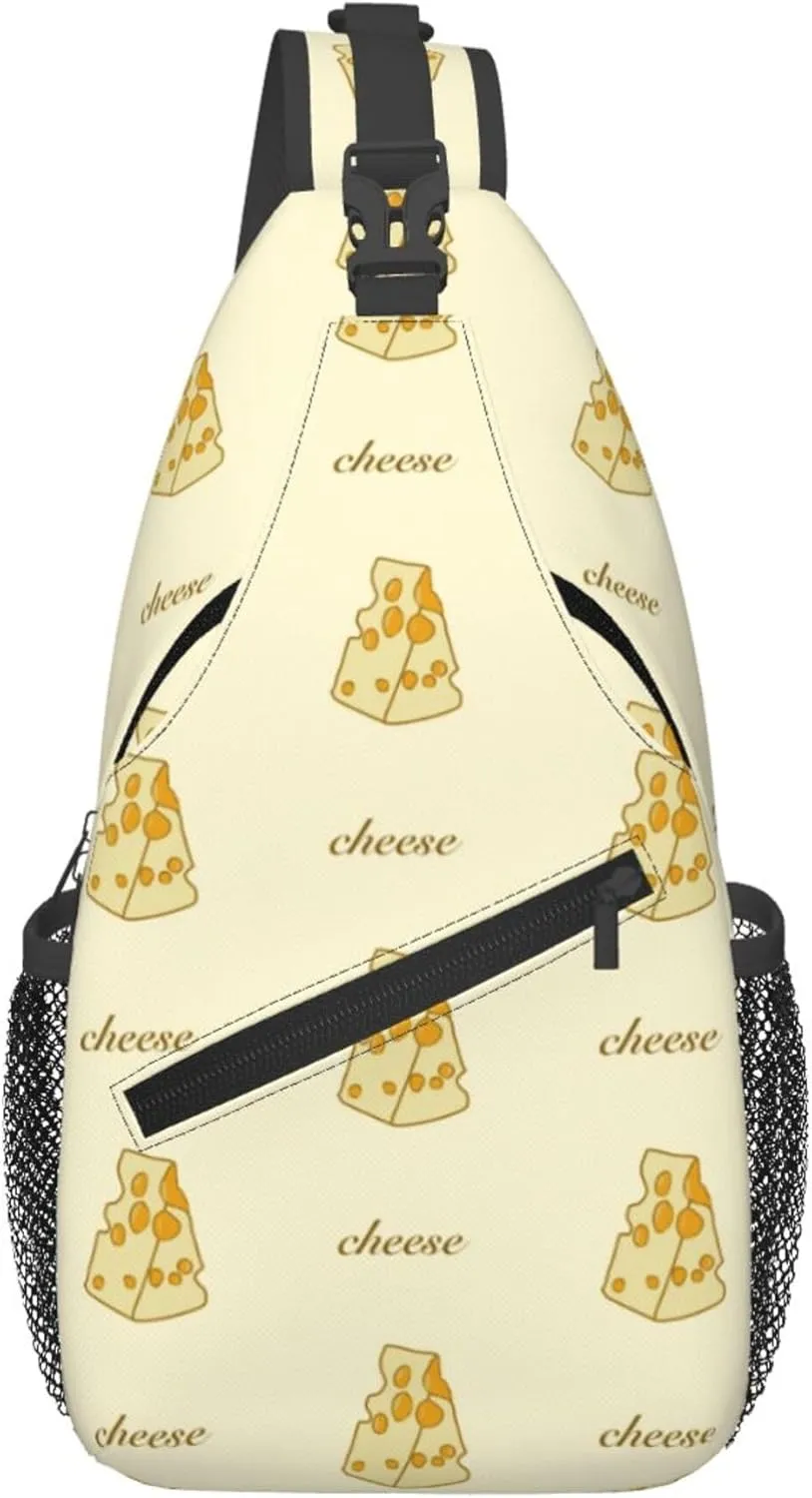 Yellow Cheese Pattern Sling Backpack Crossbody Bag, Chest Bag Daypack for Outdoors Hiking Traveling