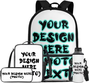 YEXIATODO Customized Bookbag and Lunch Box for Girl Boy 4 Piece Lightweight Backpack Personalized School Bags for Kids 17 Inch Book Bags for Back to School Gifts for Students