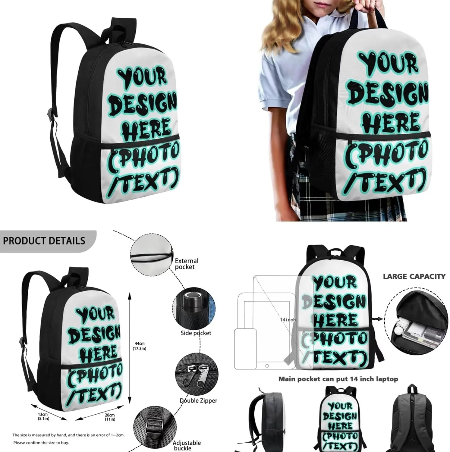 YEXIATODO Customized Bookbag and Lunch Box for Girl Boy 4 Piece Lightweight Backpack Personalized School Bags for Kids 17 Inch Book Bags for Back to School Gifts for Students