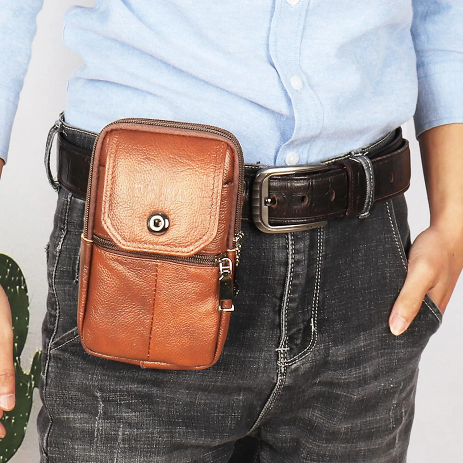 YIUMLMN Genuine Leather Cigarette Case Genuine Leather Crossbody Bag First Layer Cowhide Vintage Cell Phone Waist Pack Perfect for Protecting Cell Phones, Cigarettes and Lighters