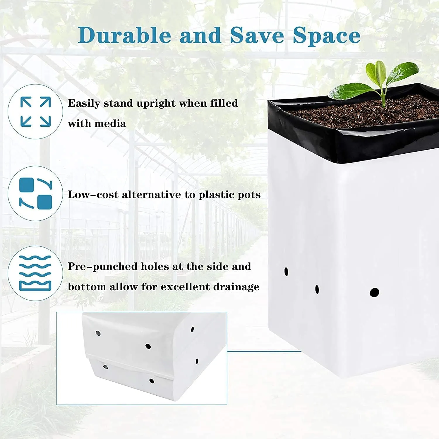 YSSOA 100 Pack 1 Gallon Grow Bags, Black and White Panda Film Containers for Plant Potting Seedlings, Thick Plastic Bag for Tomato, Potato, Carrot, Taro-Garden Nursery and Rooting