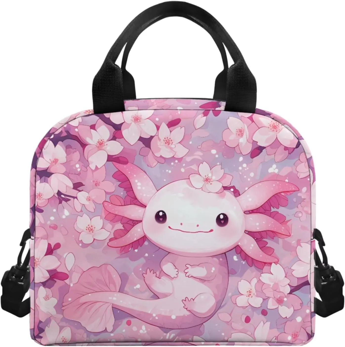 Ystardream 5Th Grade Bookbag Girls Backpack And Lunch Box Set Kids Pink Axolotl Backpack Purse for Women Elementary School Bookbag with Cherry Blossom Design Rucksack for Teens Child Back To School