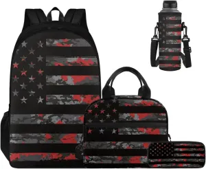 Ystardream Trendy American Flag Book Bags for 5Th Grade Girls Backpack and Lunch Bag Set for Kids Teens Elementary Middle Back Pack for Patriotic Student 10 11 12 13 14 15 Years Old for 4th of July
