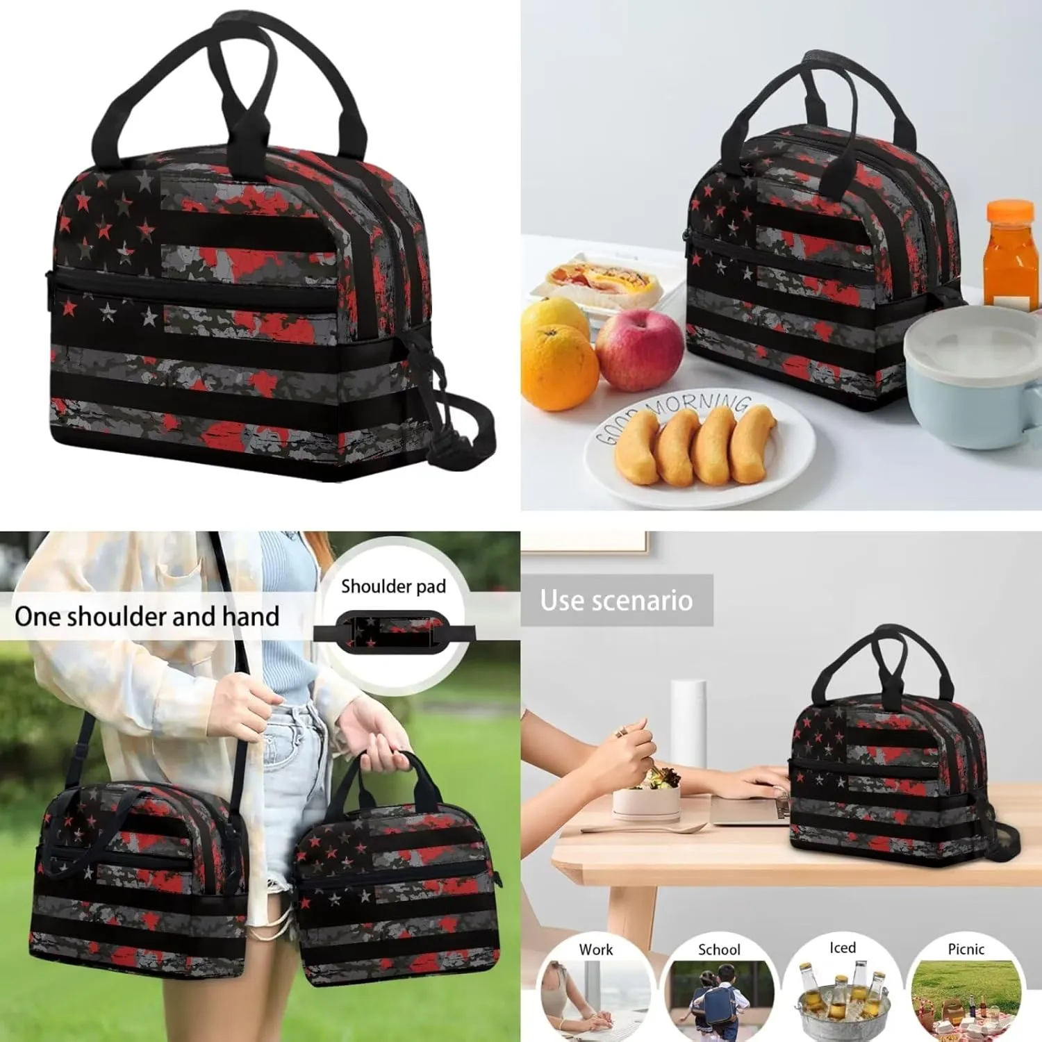 Ystardream Trendy American Flag Book Bags for 5Th Grade Girls Backpack and Lunch Bag Set for Kids Teens Elementary Middle Back Pack for Patriotic Student 10 11 12 13 14 15 Years Old for 4th of July