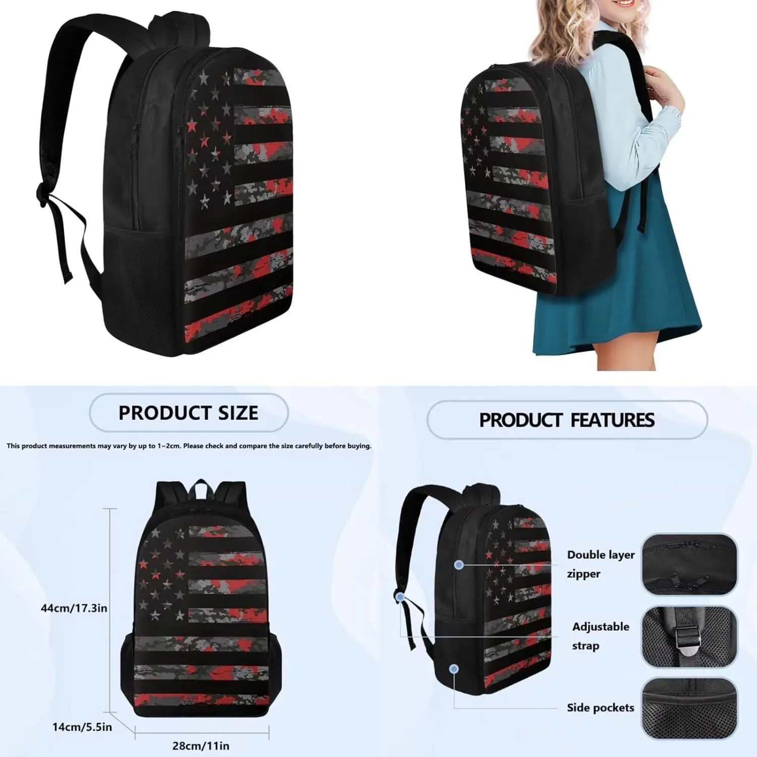 Ystardream Trendy American Flag Book Bags for 5Th Grade Girls Backpack and Lunch Bag Set for Kids Teens Elementary Middle Back Pack for Patriotic Student 10 11 12 13 14 15 Years Old for 4th of July